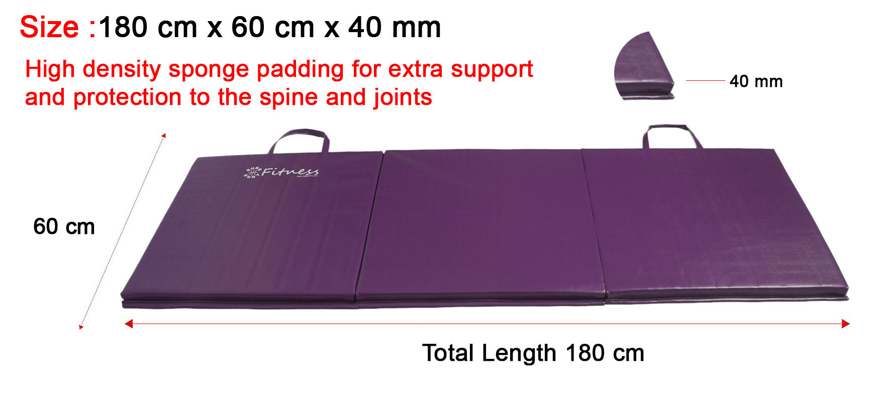 Sure Shot Fitness Four-Fold 6ft x 2ft Mat 40mm Purple 4/5