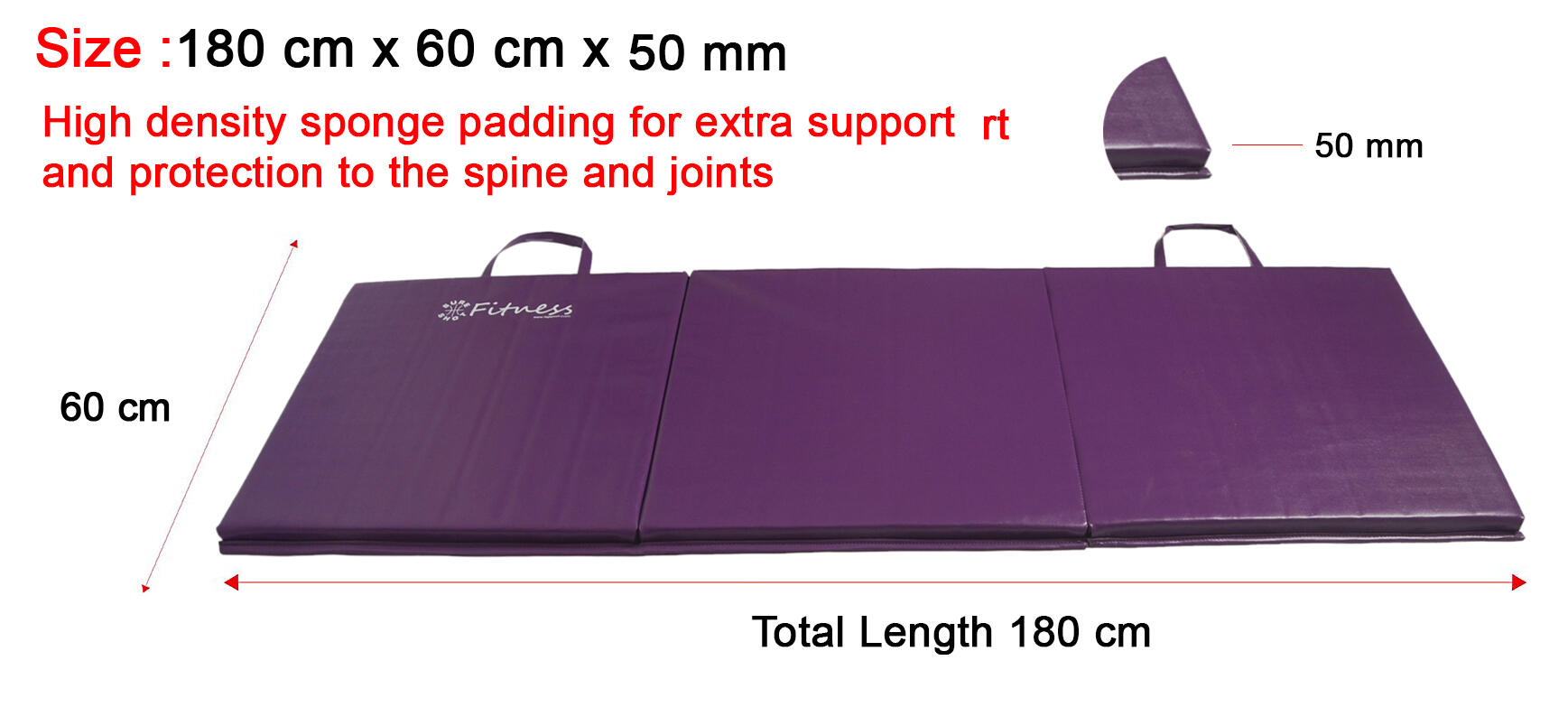 Sure Shot Fitness Four-Fold 6ft x 2ft Mat 50mm Purple 4/5