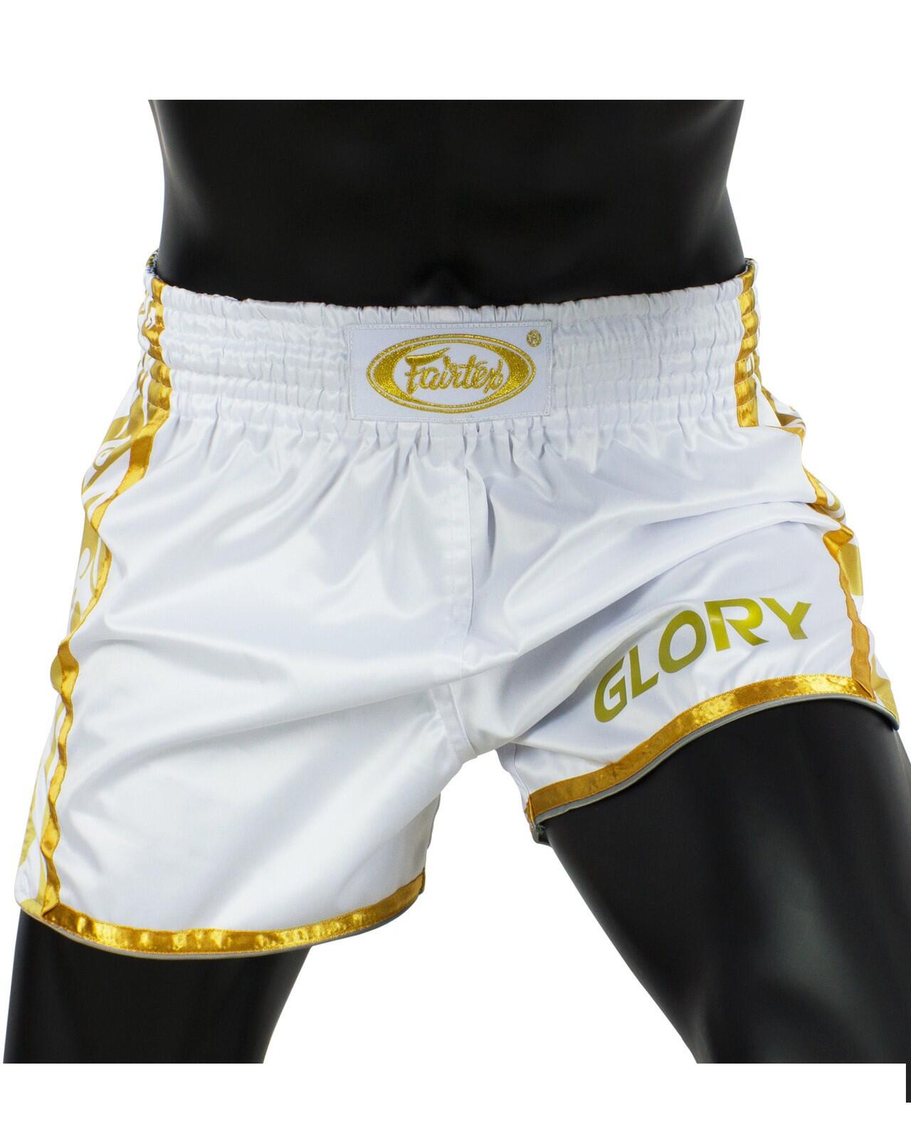 Spodenki Muay Thai Fairtex BSG2 Glory Białe/Złote L 3/4
