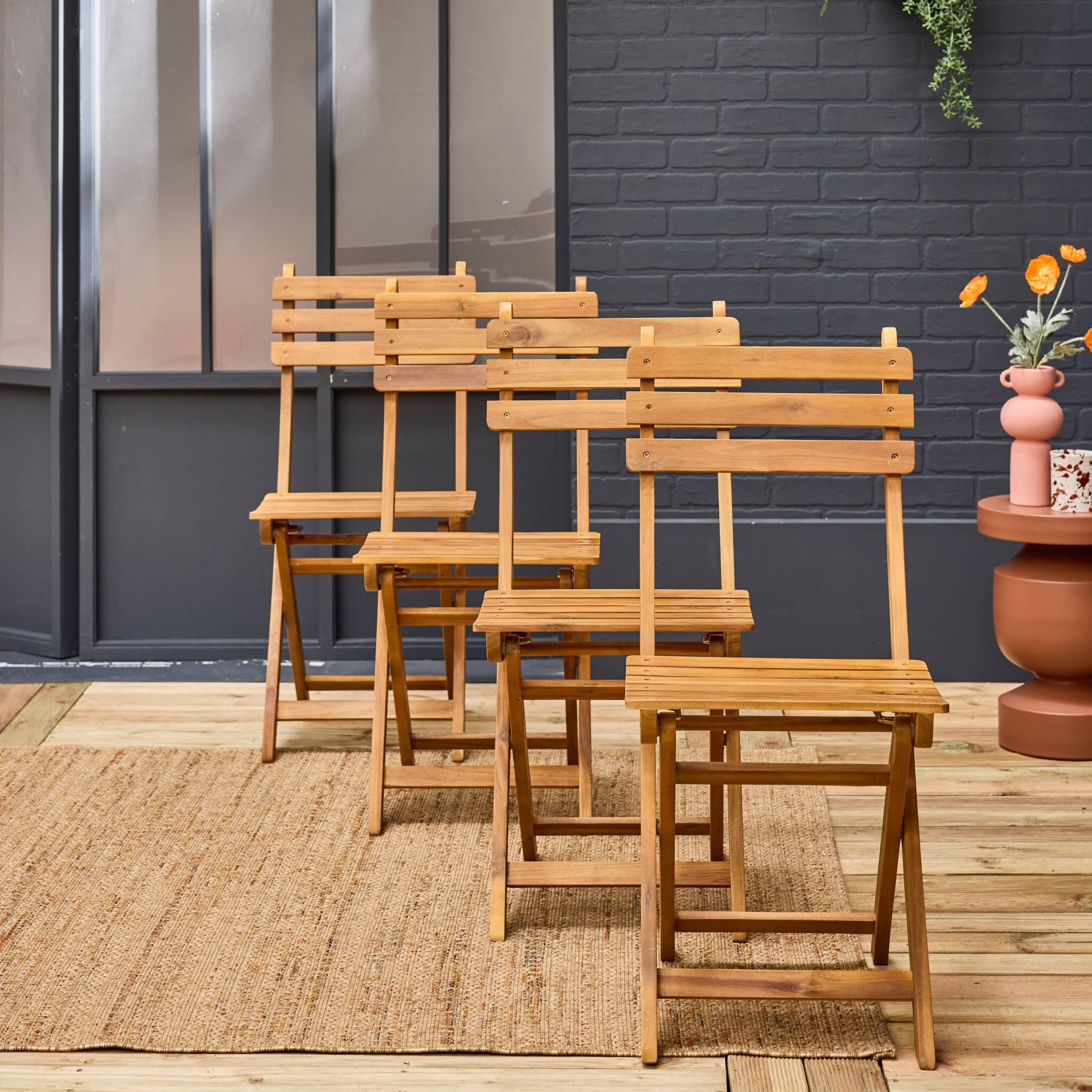 Silla de jardín plegable madera de acacia, set de 4, Natural 2/5