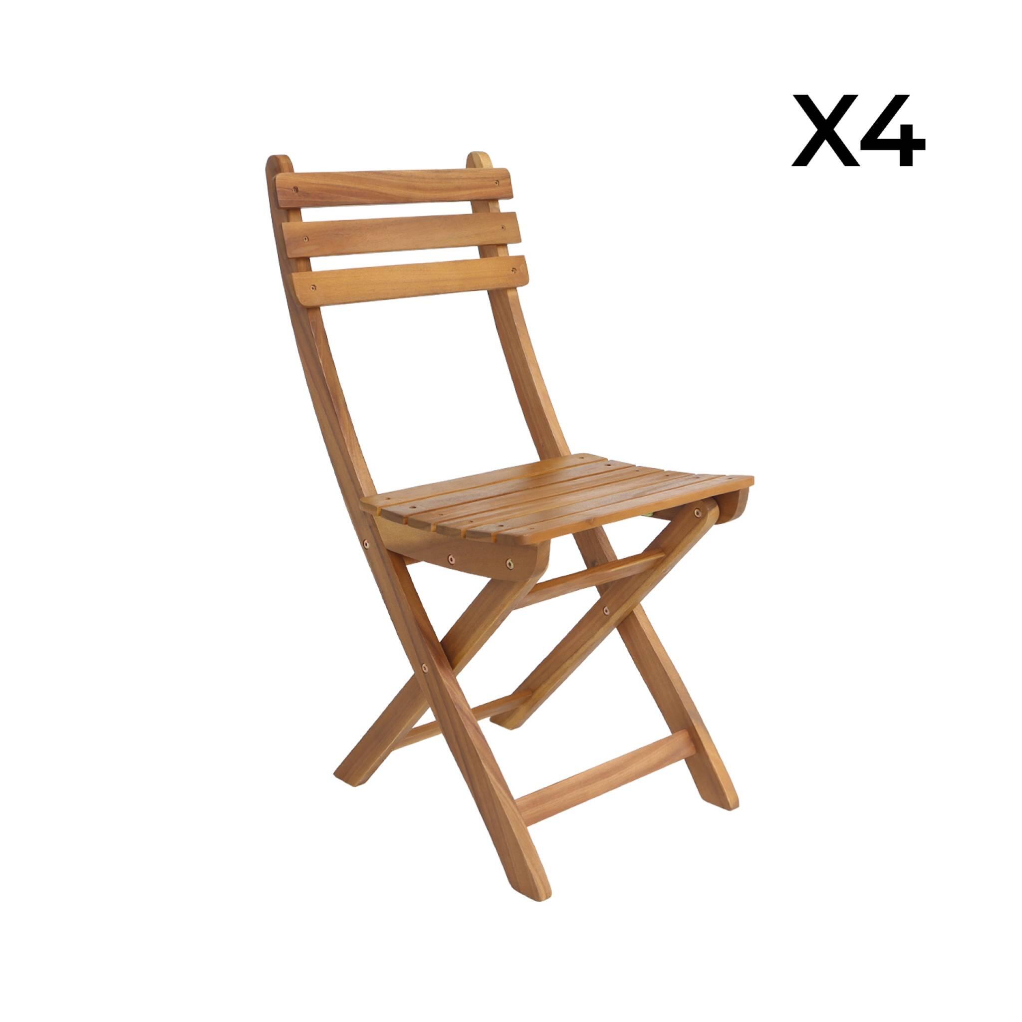 Silla de jardín plegable madera de acacia, set de 4, Natural 5/5