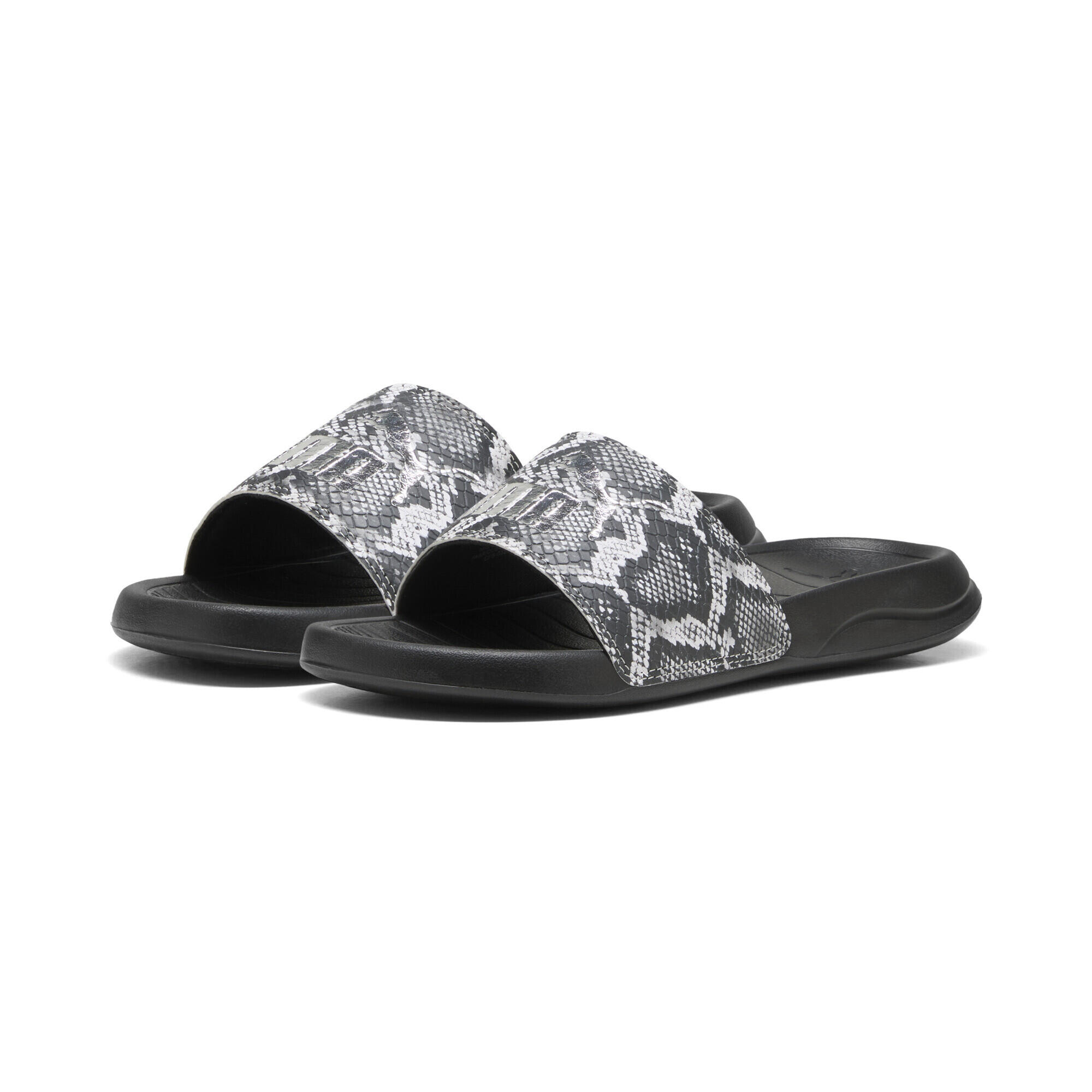 PUMA Popcat 20 Snake Chic Slides Women PUMA Black Silver Metallic