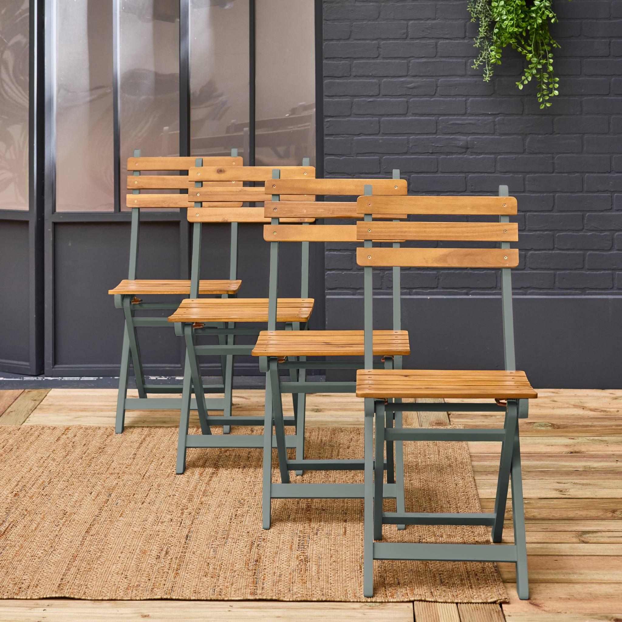Silla de jardín plegable madera de acacia, set de 4, Verde kaki 2/5