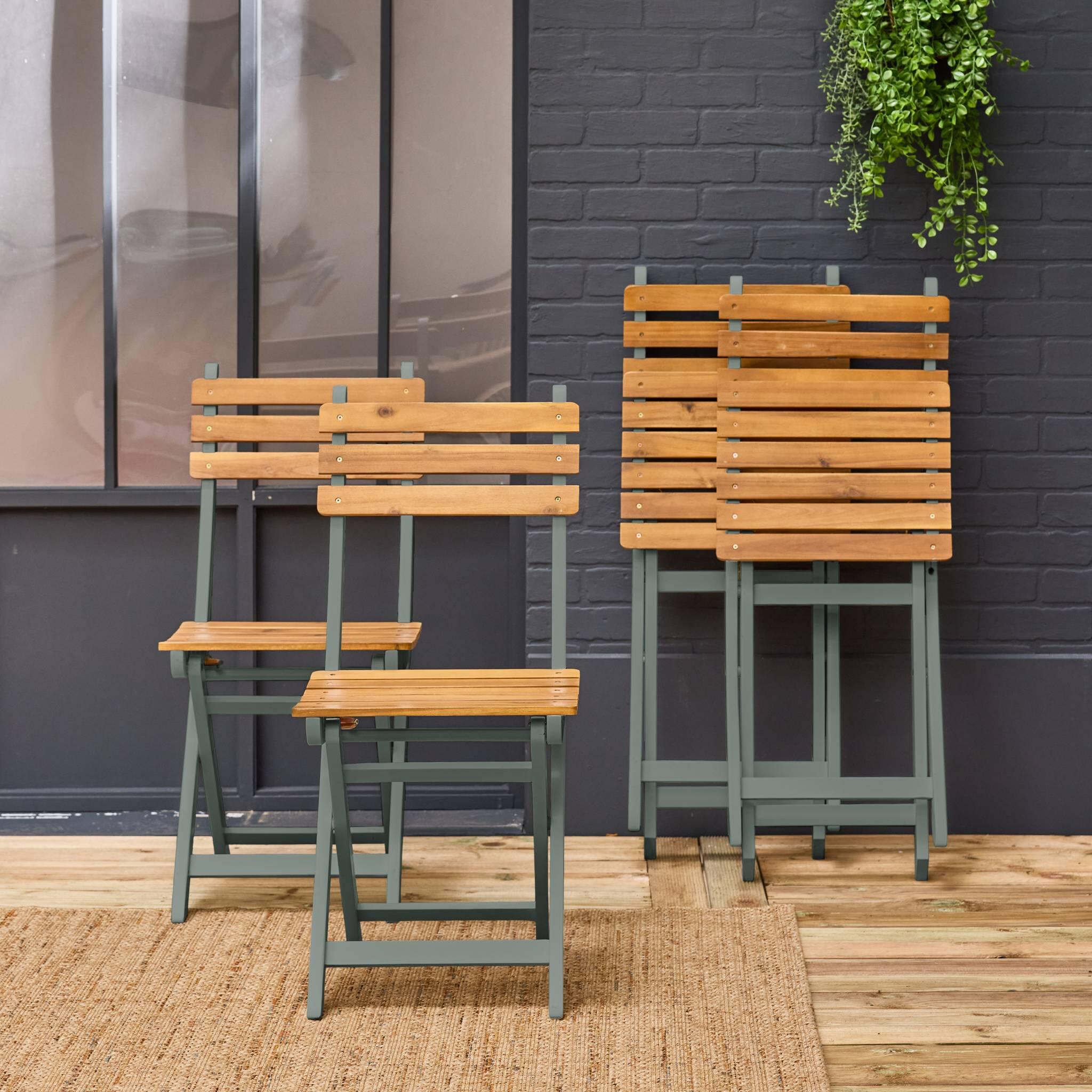 Silla de jardín plegable madera de acacia, set de 4, Verde kaki 3/5