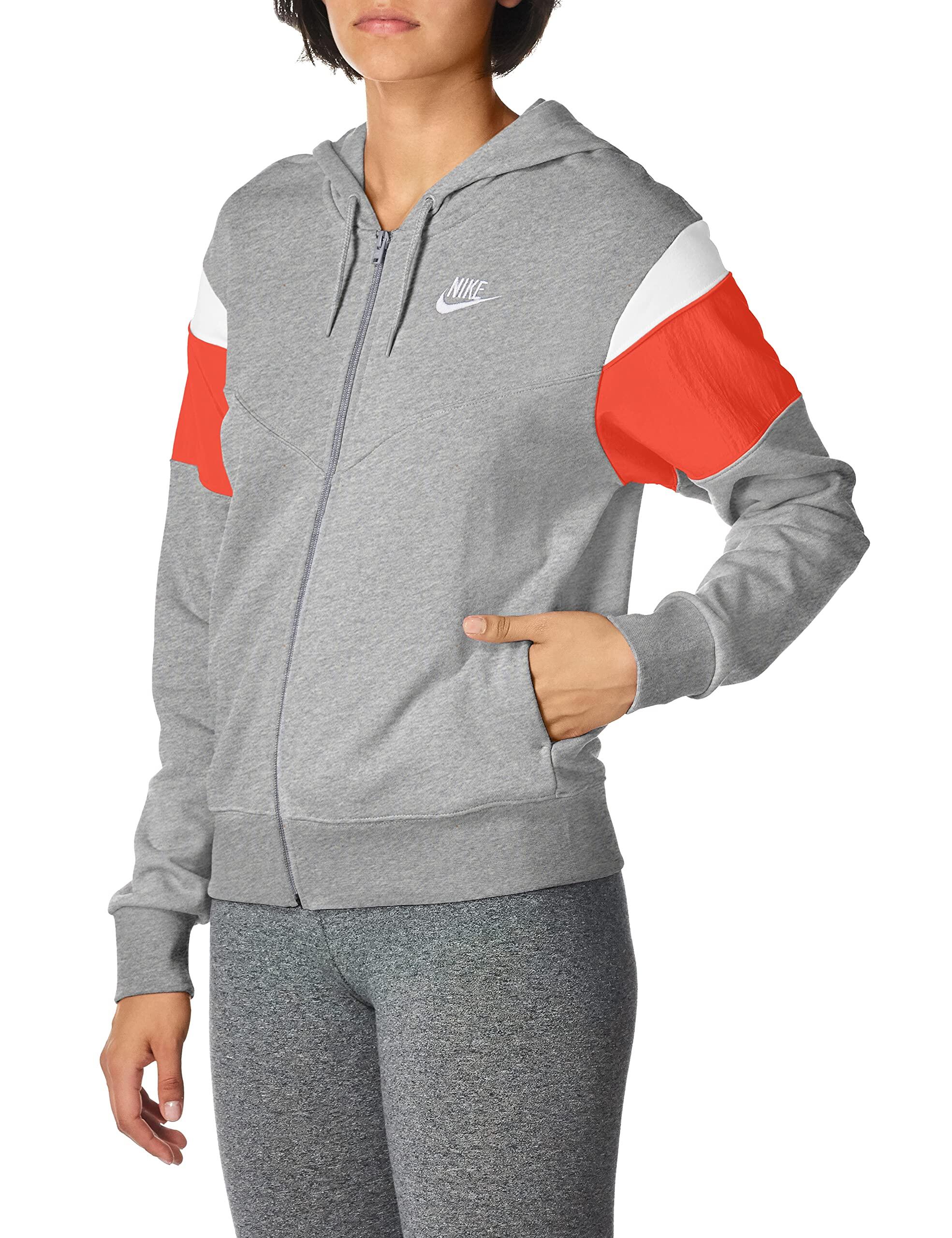 Hoodie Nike Femme Fz Flc - Gris Foncé/Rouge Track/Blanc, M 2/3