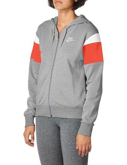 Felpa Nike Donna Fz Flc - Grigio Scuro/Rosso Track/Bianco M