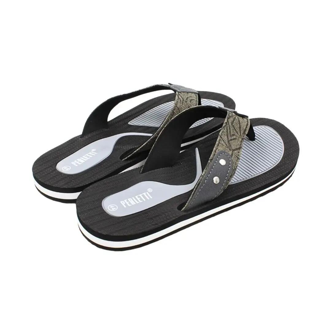 Șlapi flip-flop bărbați, Perletti, negru cu gri, 44 EU 3/4