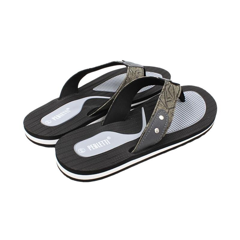 Șlapi flip-flop bărbați, Perletti, negru cu gri, 45 EU