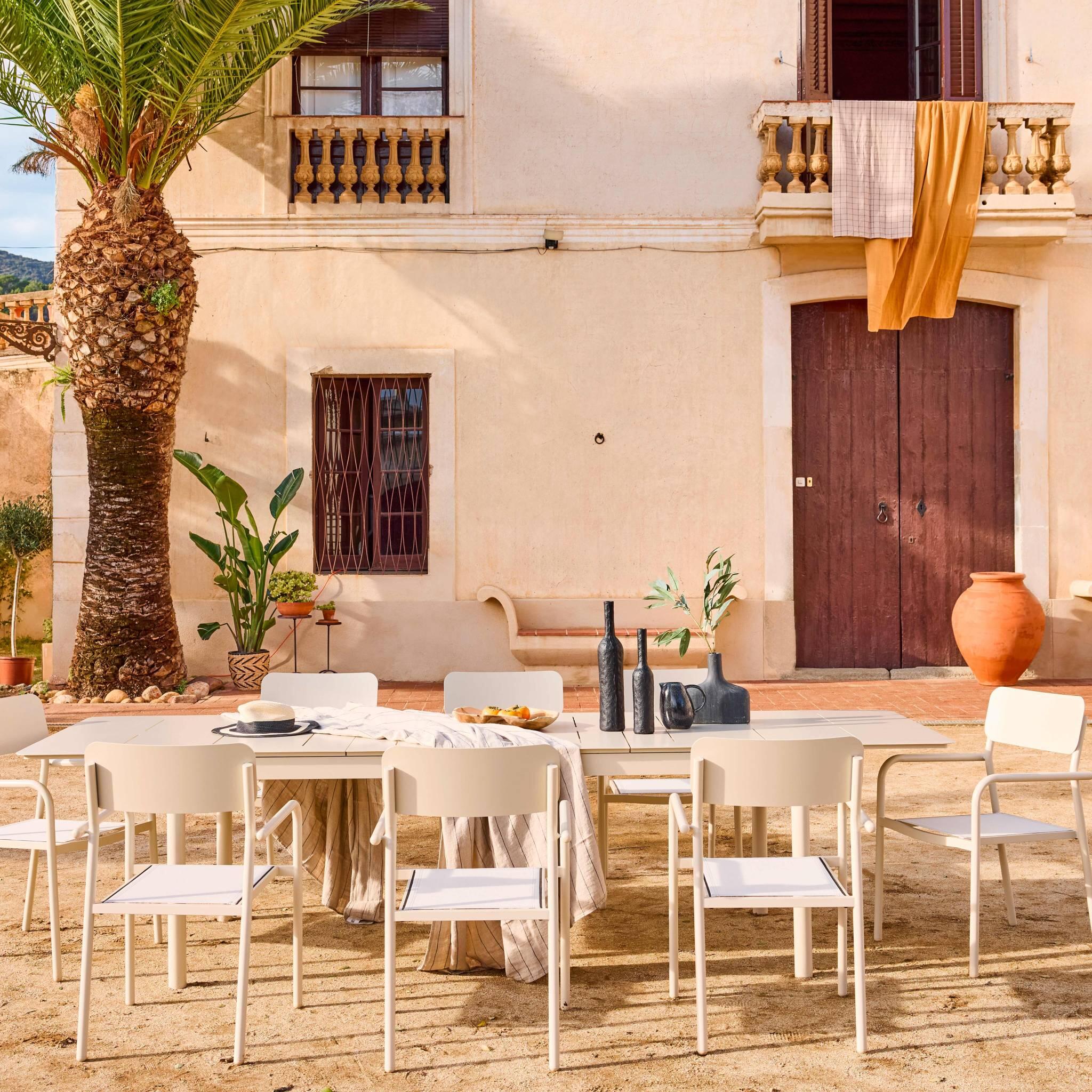 Mesa de jardim extensível alumínio 8 cadeiras, Beige 2/5