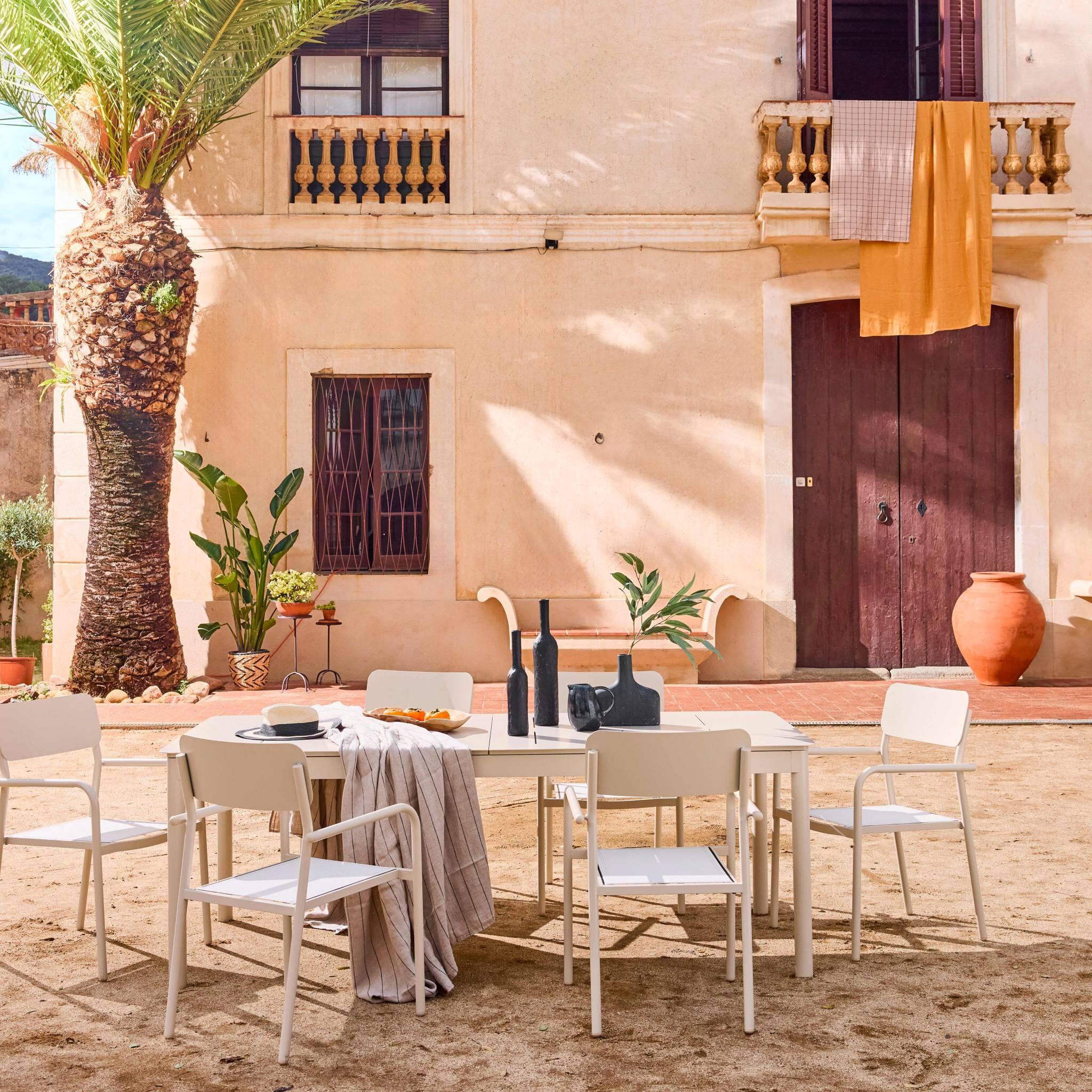 Mesa de jardim extensível alumínio 8 cadeiras, Beige 3/5