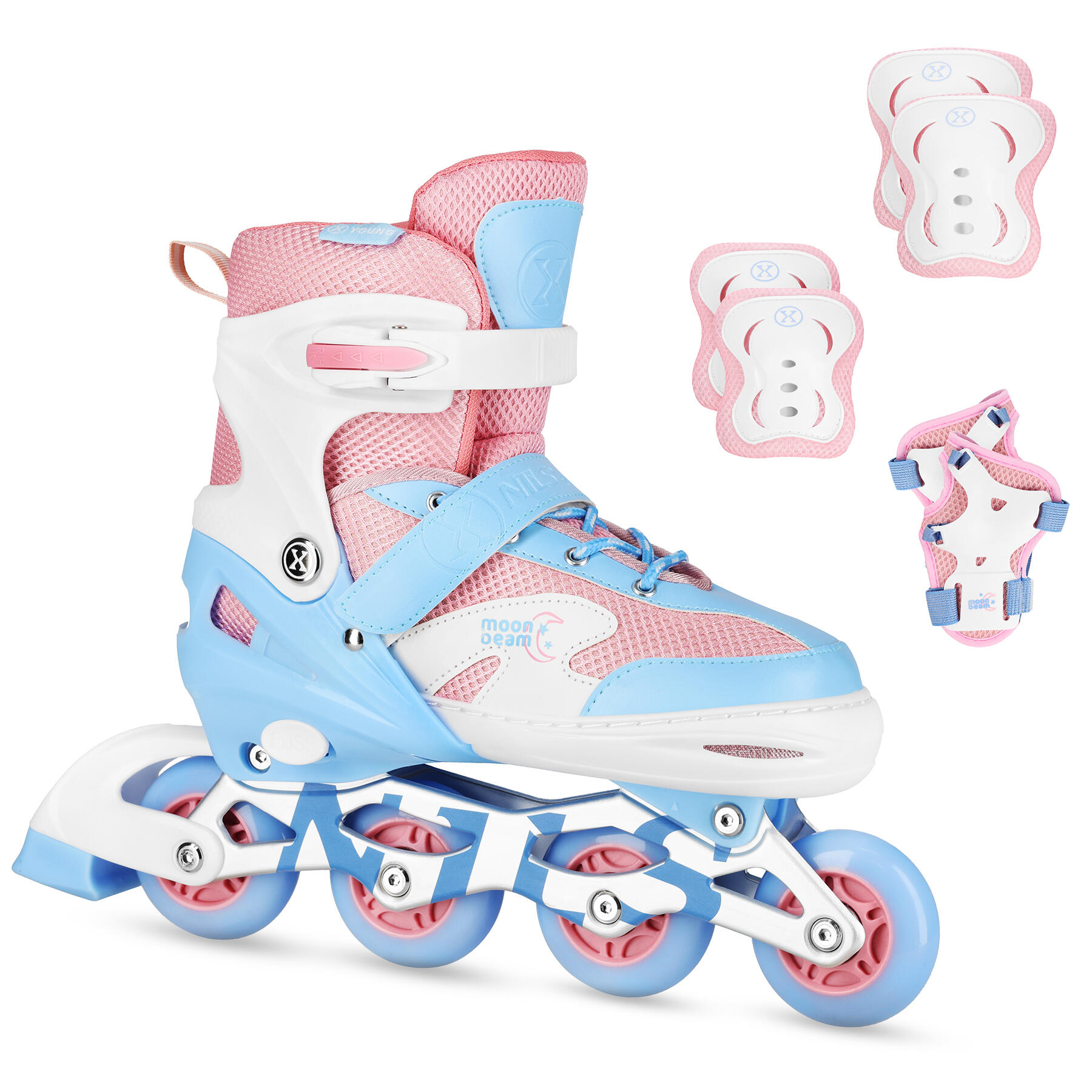 Nils Extreme - Patins À Roulettes Et Protections Moonbeam Na0189 Nils - Rollers En Ligne - Blanc|bleu|rose - 39/42 - Decathlon