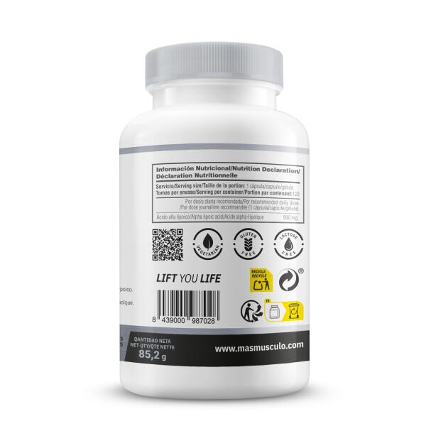 ALA (Alfa Liponzuur) 500 mg - 120 plantaardige capsules MASmusculo 3/6