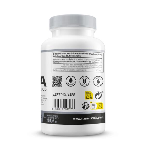 Caffeine 200mg - 120 vegetable capsules de Masmusculo Supplements 3/6