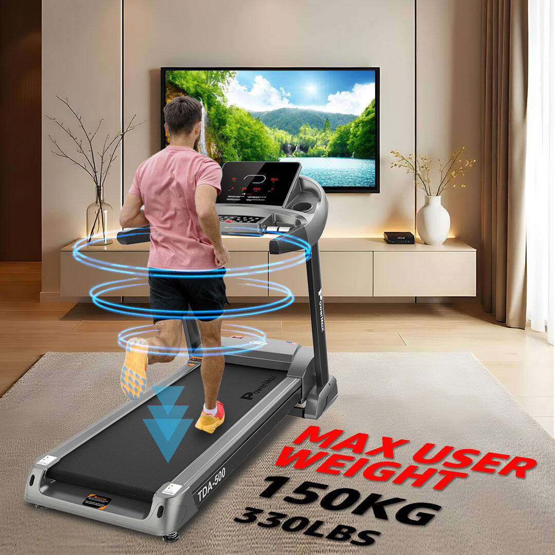 PowerMax Fitness TDA-500 4HP DC Motorized Foldable Treadmill for Home-Gym  Max User Weight 150kg Top speed 20kmph |15 Auto Incline 12 Preset 