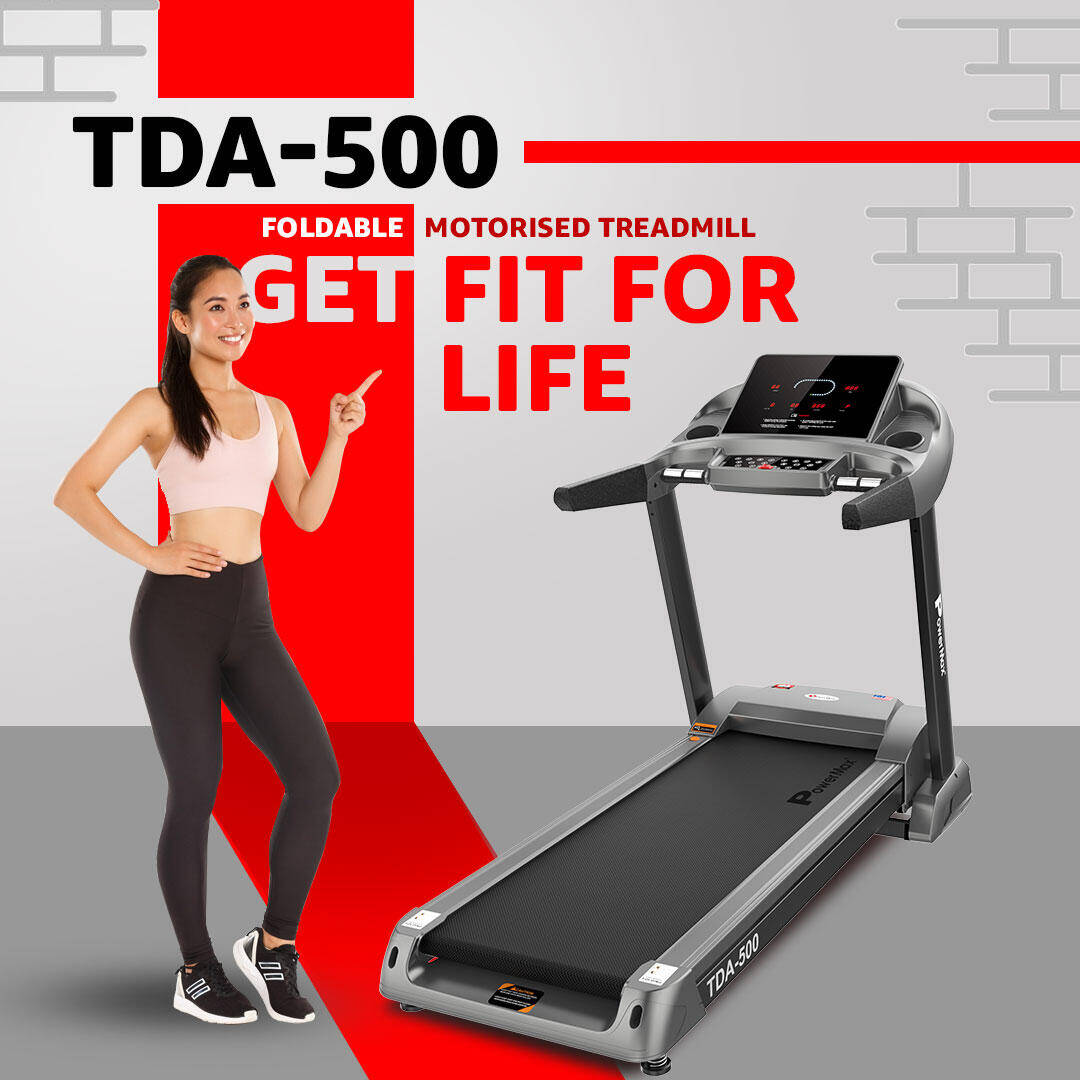 PowerMax Fitness TDA-500 4HP DC Motorized Foldable Treadmill for Home-Gym | Max User Weight 150kg | Top speed 20kmph |15 Lvl. Auto Incline | 12 Preset Program, Semi-Auto Lubrication, LCD Display, MP3 -  2