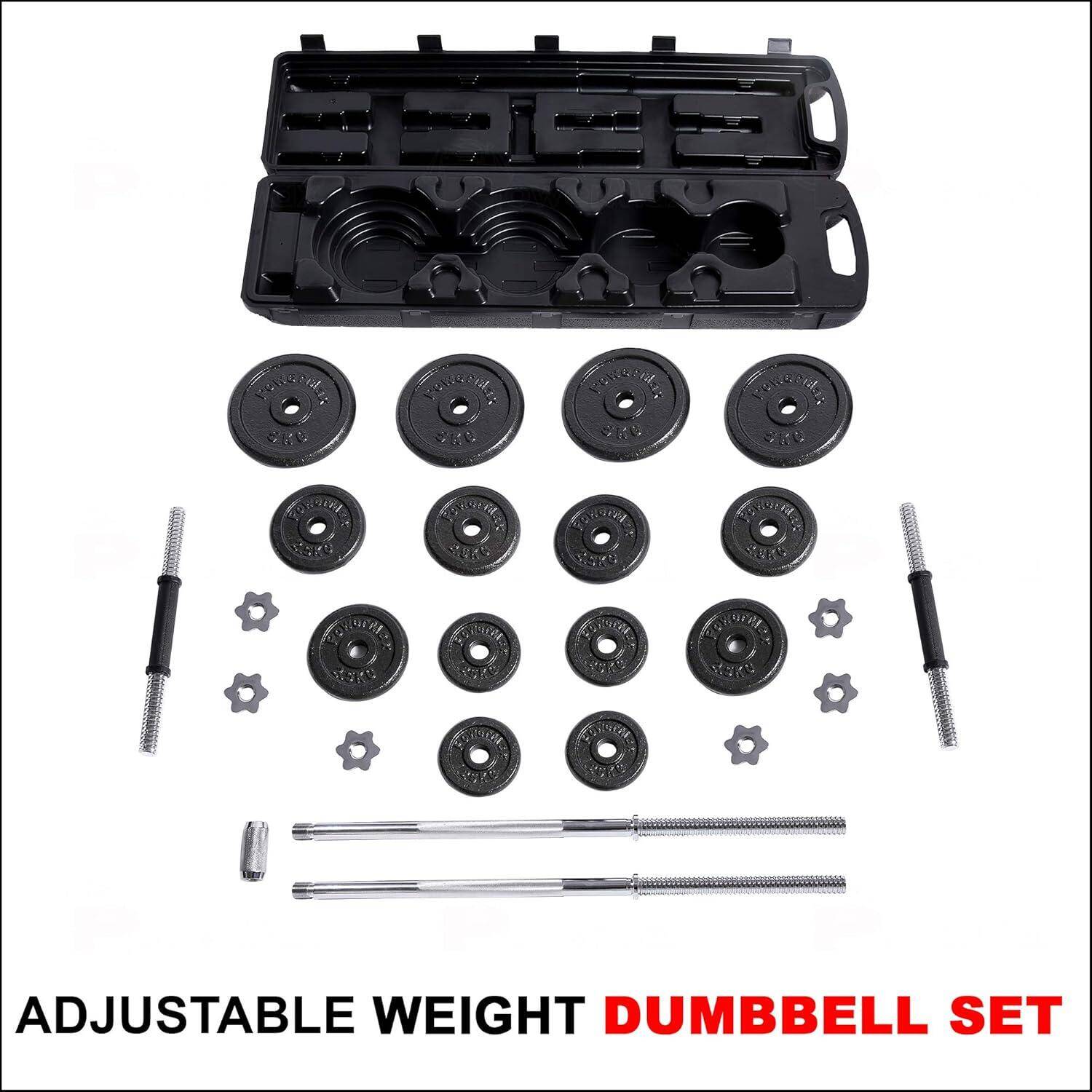 PowerMax Fitness PDS-50KG Adjustable Steel (Solid Iron) Dumbbells Weight Set with case and Hammer-tone colour -  2
