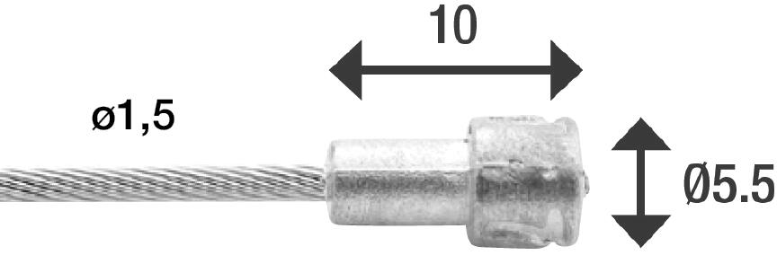 Cables de freno 1x19 hilos inox Slick Ø1,5mm cabeza en V Ø5,5x10 Elvedes (x100) 3/4