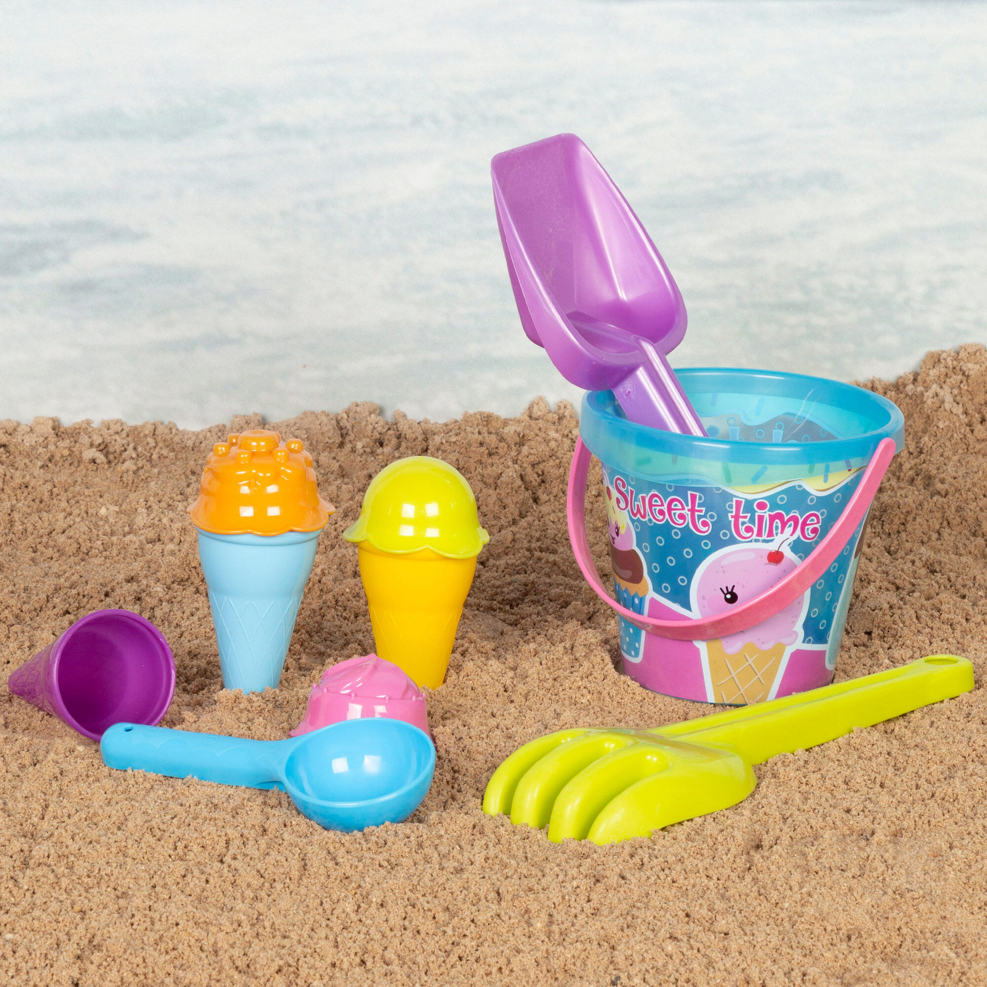 Set playa Cangrejo cubo con palas y moldes de Color Beach 2/7