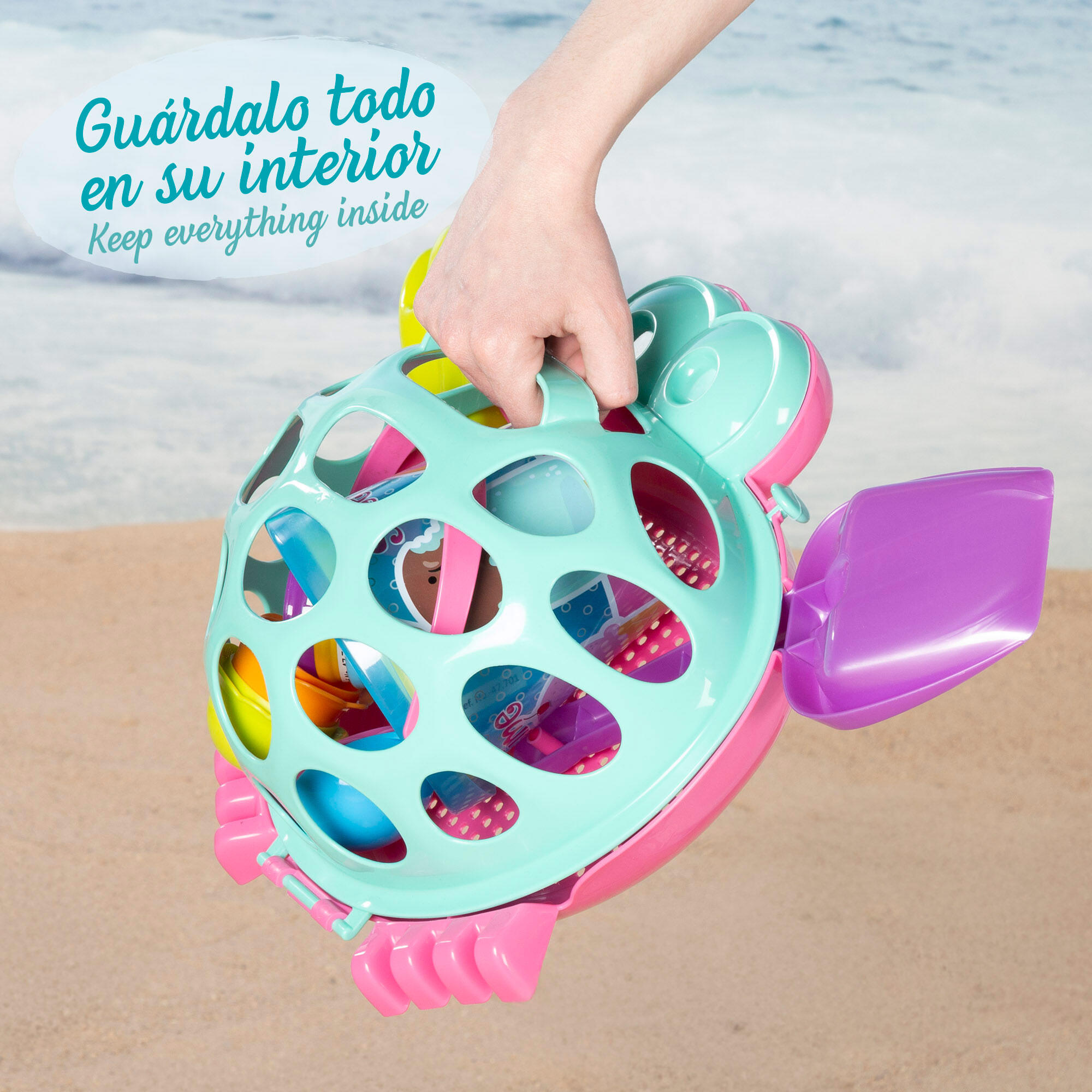 Set playa Cangrejo cubo con palas y moldes de Color Beach 3/7