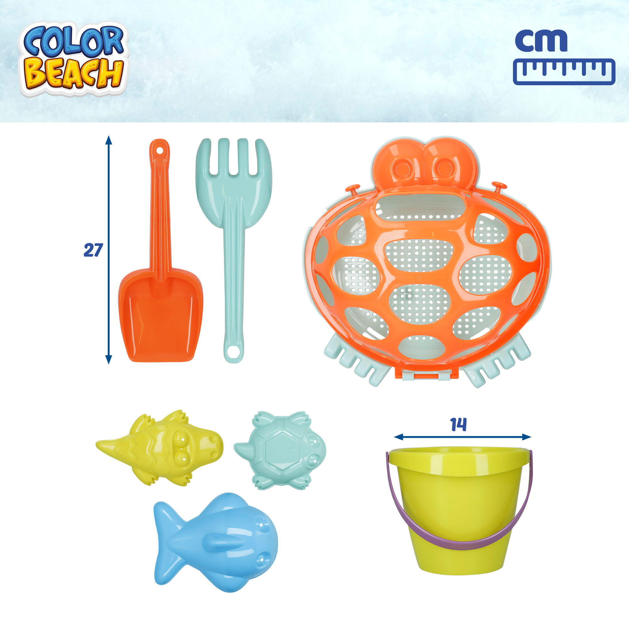 Set de playa Cubo con palas y accesorios Color Beach 4/7