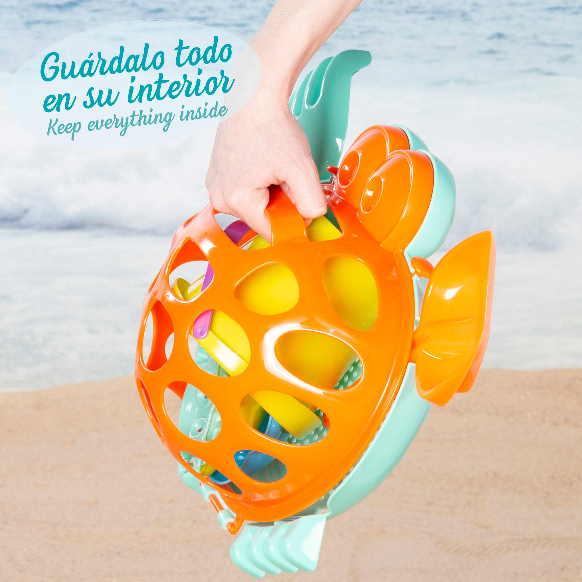 Set de playa Cubo con palas y accesorios Color Beach 3/7