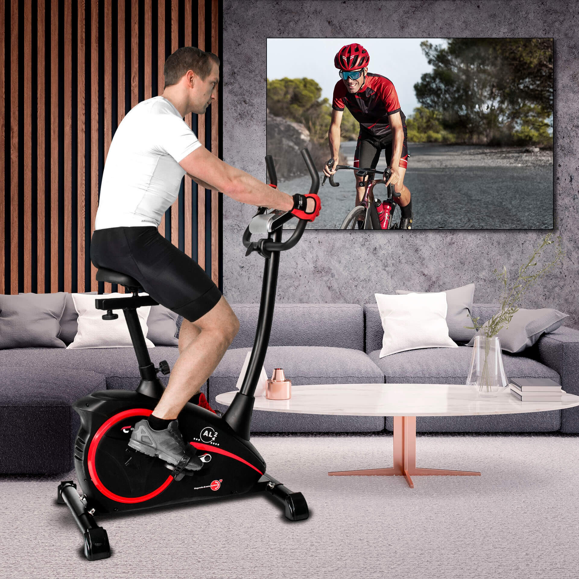 Vélo d'appartement - 9kg frein magnétique - 150kg - tapis inclus - AL 2 - black 7/7
