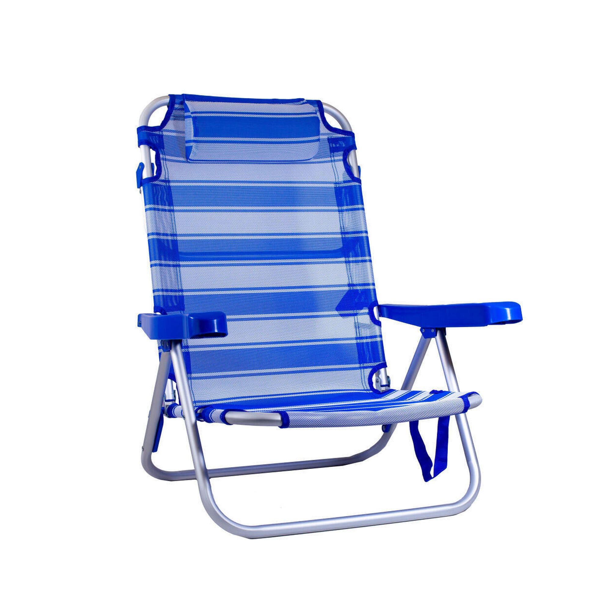 Sun & Surf - Chaise Inclinable Classique - Rayures Bleues - Siège Pliant - Bleu - Taille Unique - Decathlon
