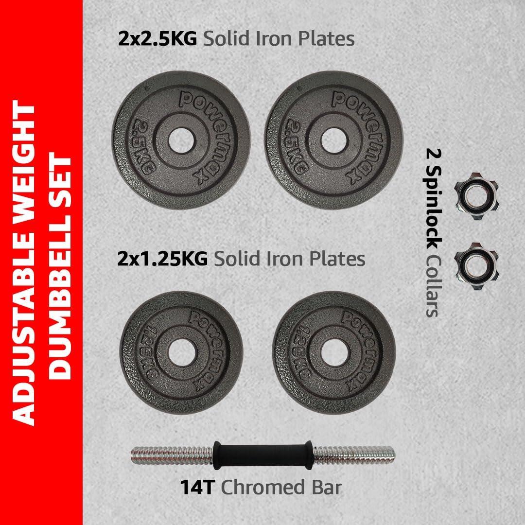 PDS-10 Adjustable Iron Dumbbell with Carry case by PowerMax Fitness
