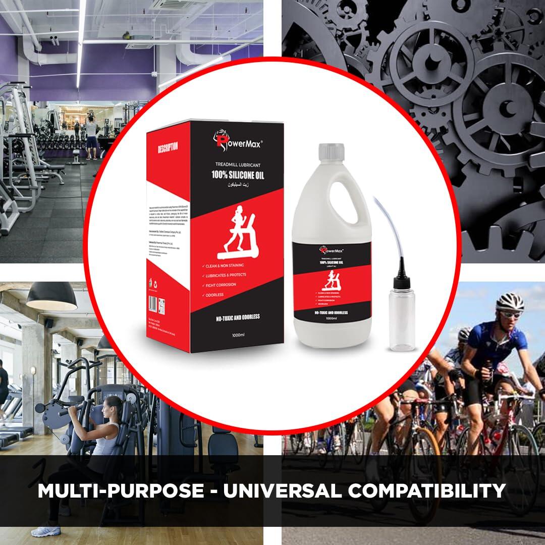PowerMax Fitness® PMS-1000 Multi-Purpose 100% Pure Silicone Treadmill Lubricant, Full Belt Width Lubrication, No Odor & No Propellants, Nozzle Cap for Easy Application for All Treadmills