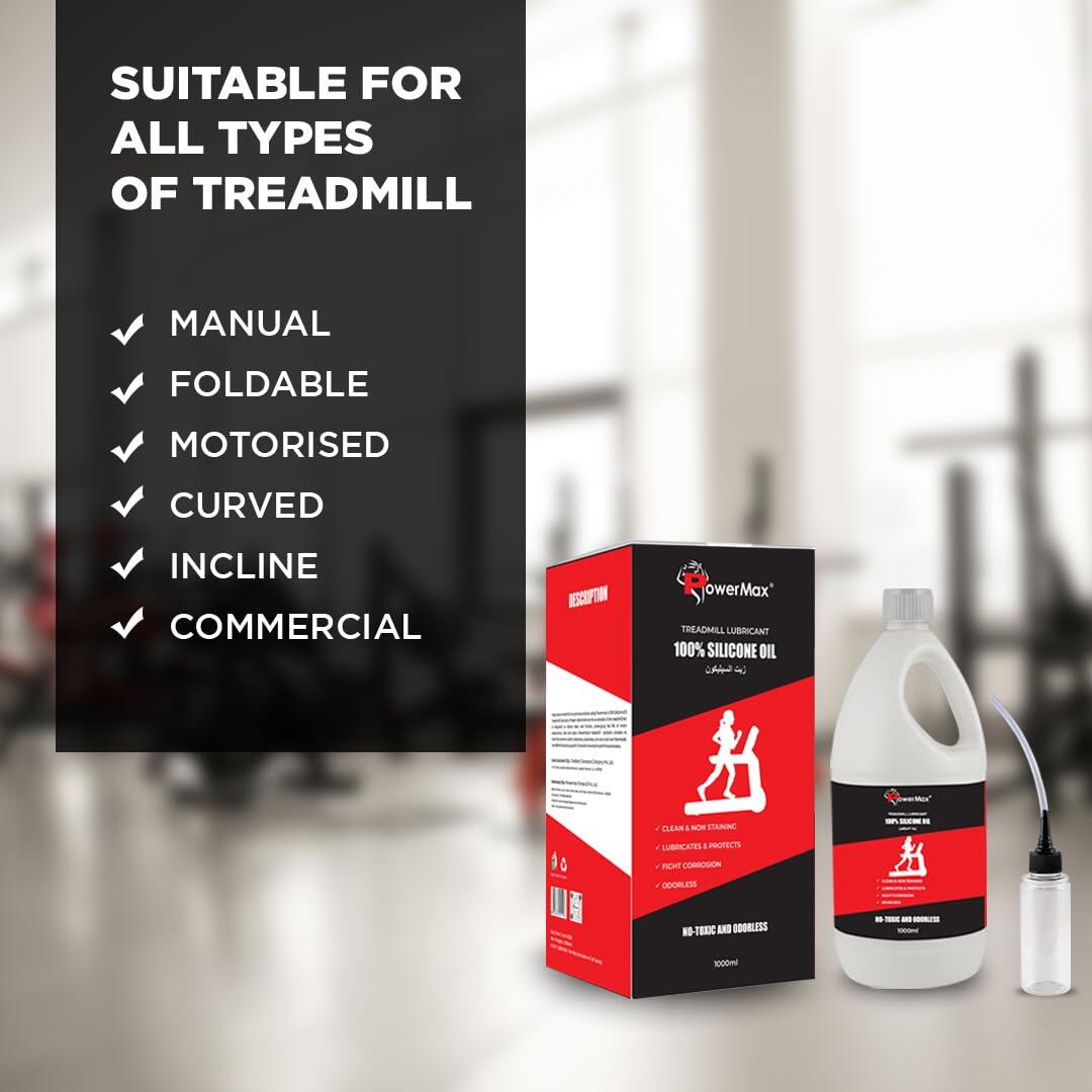PowerMax Fitness® PMS-1000 Multi-Purpose 100% Pure Silicone Treadmill Lubricant, Full Belt Width Lubrication, No Odor & No Propellants, Nozzle Cap for Easy Application for All Treadmills