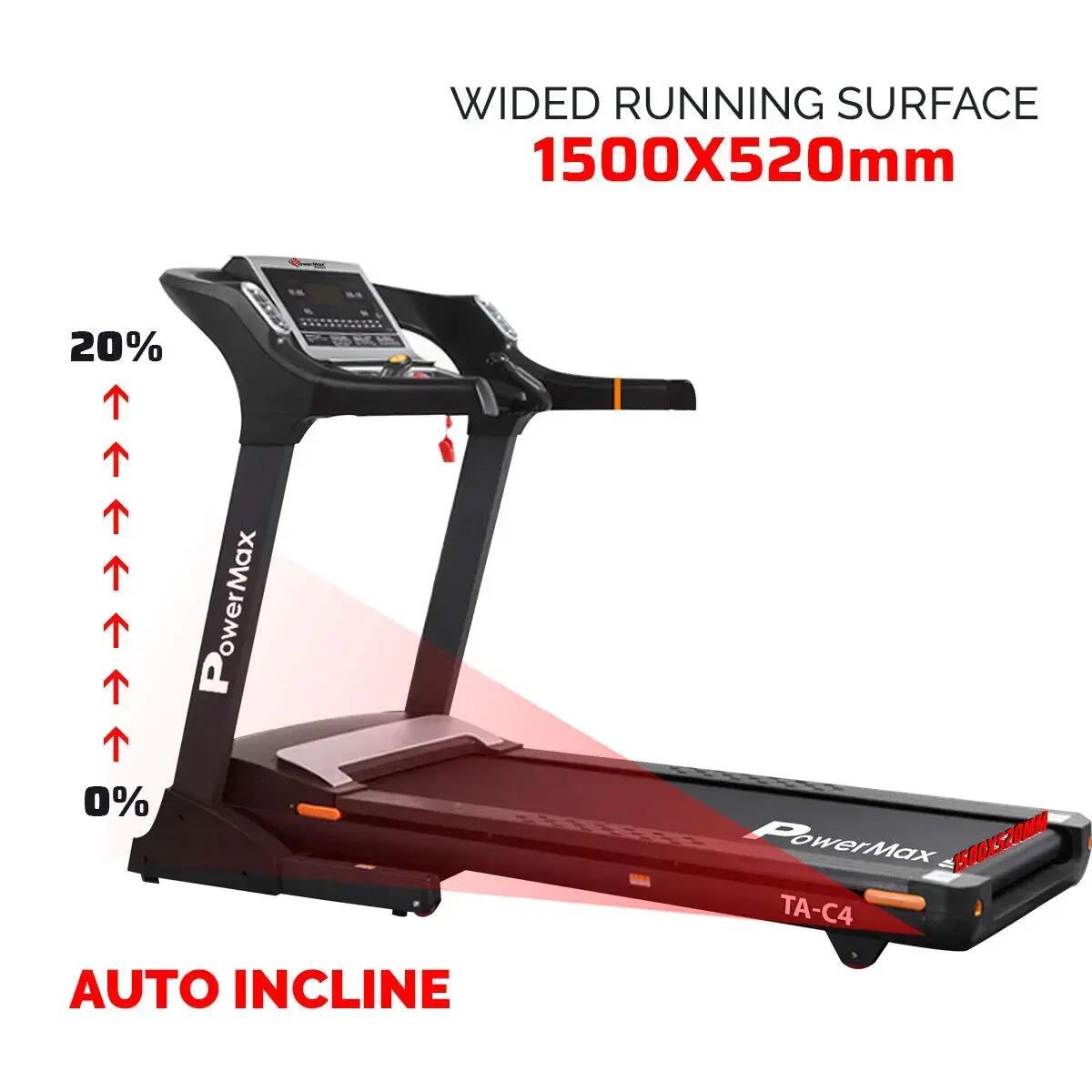 Motorized Premium Commercial Treadmill, TA-C4 (5HP) AC, 99 Pre-Set Max Pro Workout Session, Max User Wt.150kg | 20 Level Auto Incline | Top Speed:20 Km/hr | Spring Resistance, Speaker -  4