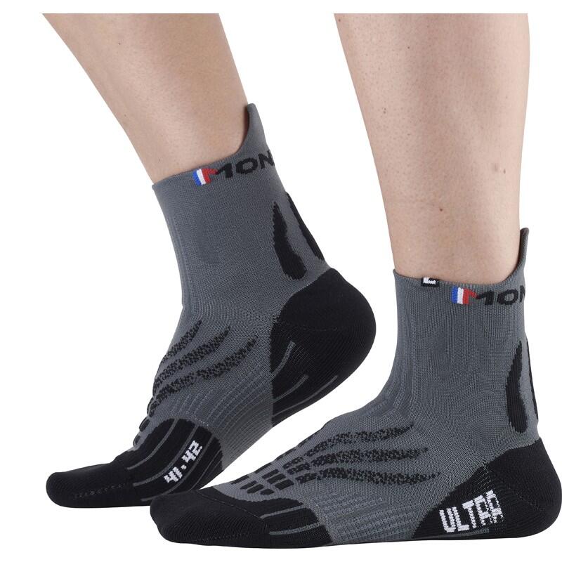Monnet - Run Ultra - Chaussettes De Trail Avec Tricotage Renforcé Autour De La Cheville. - Chaussettes - Gris|noir - 35/38 - Decathlon