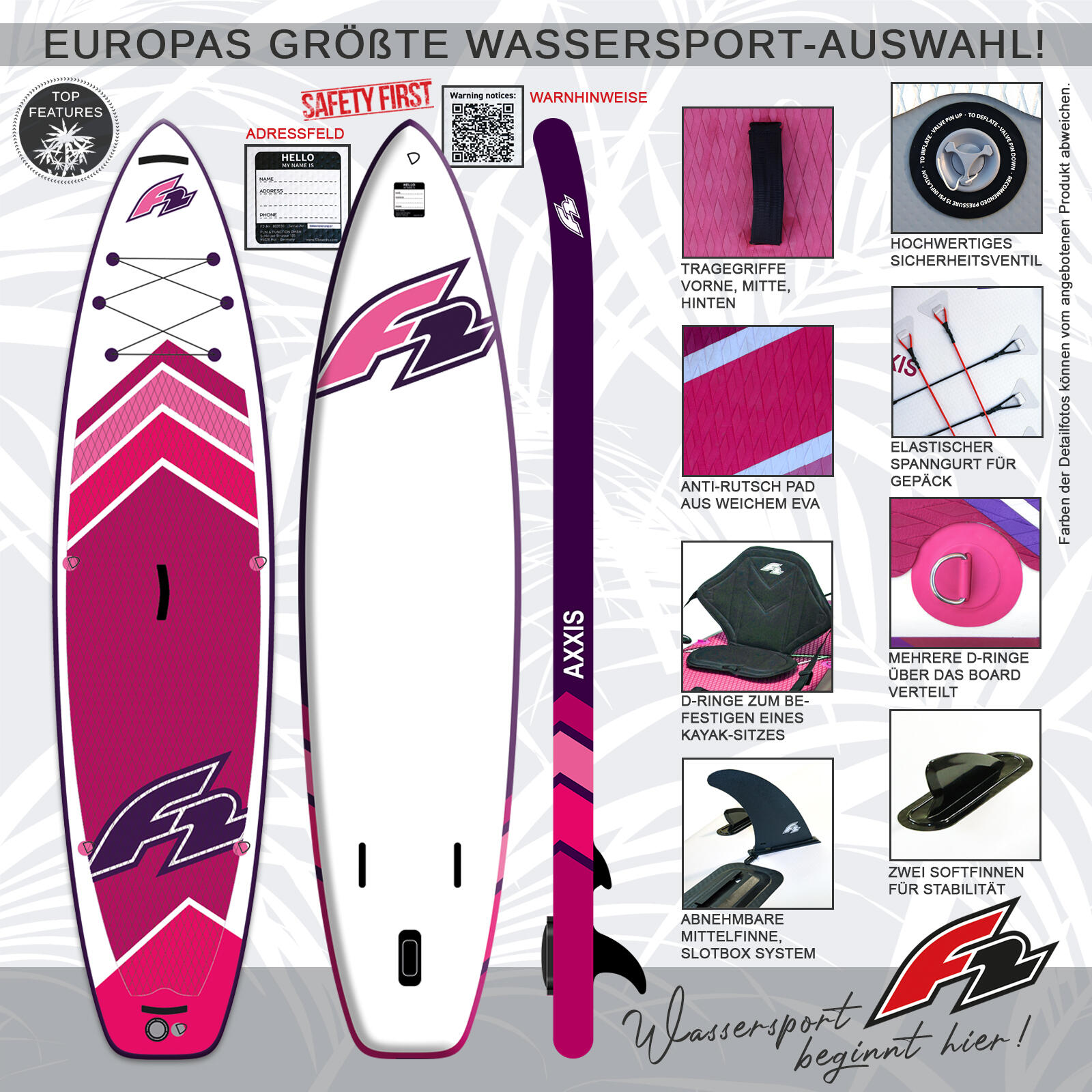 F2  Stand up Paddle Board AXXIS - Women SUP 10,2  Pink 2/5