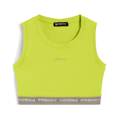 Top sportivo in heavy jersey stretch con elastico logato