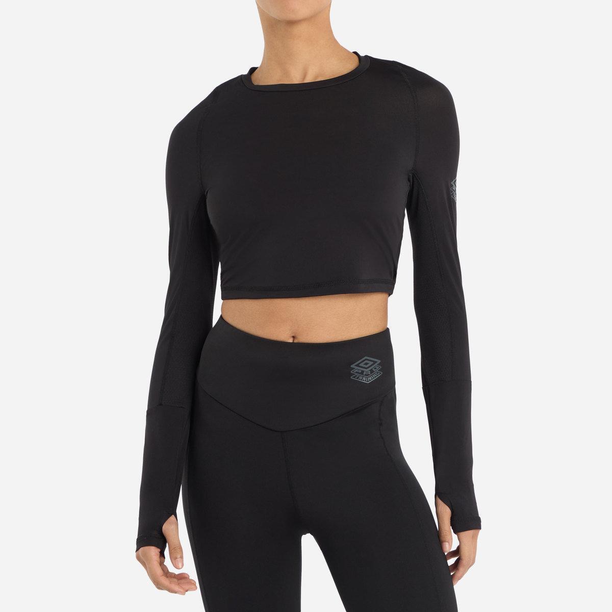 UMBRO Womens/Ladies Pro LongSleeved Training Crop Top (Black)
