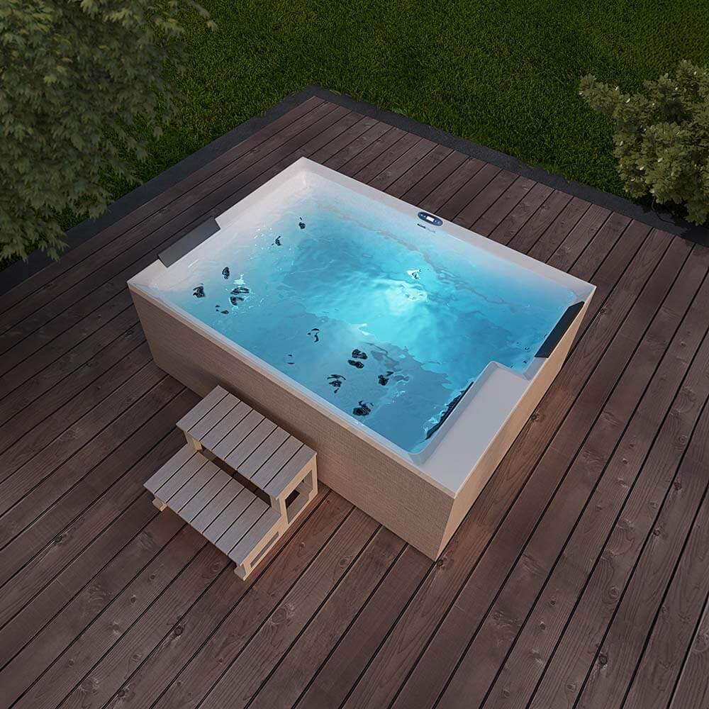 Zewnętrzna wanna z hydromasażem NIMBUS DELUXE – ze schodkami i pokrywą termiczną 6/7