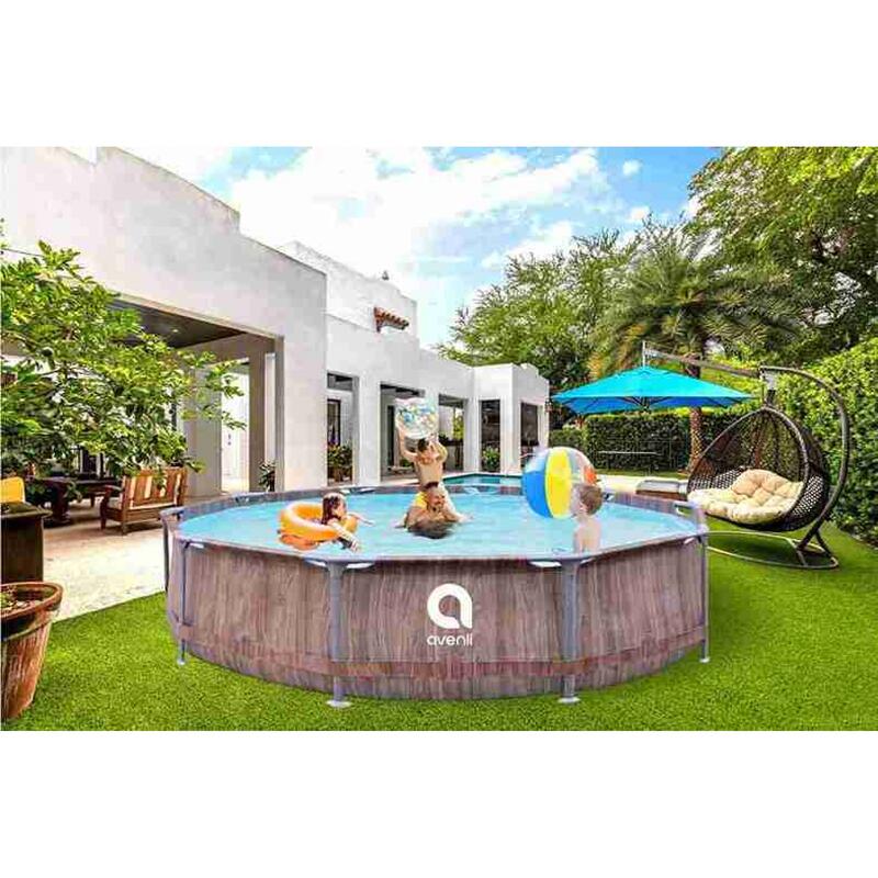 Piscina rotunda JILONG, model lemn maro "Fiber Fit", 4672 l