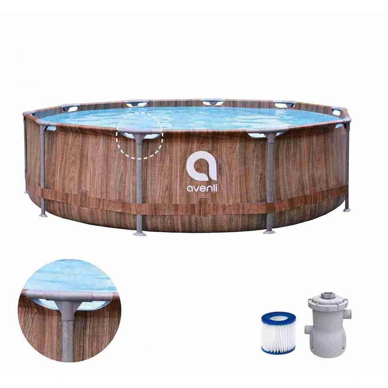 Piscina rotunda JILONG, model lemn maro "Fiber Fit", 4672 l