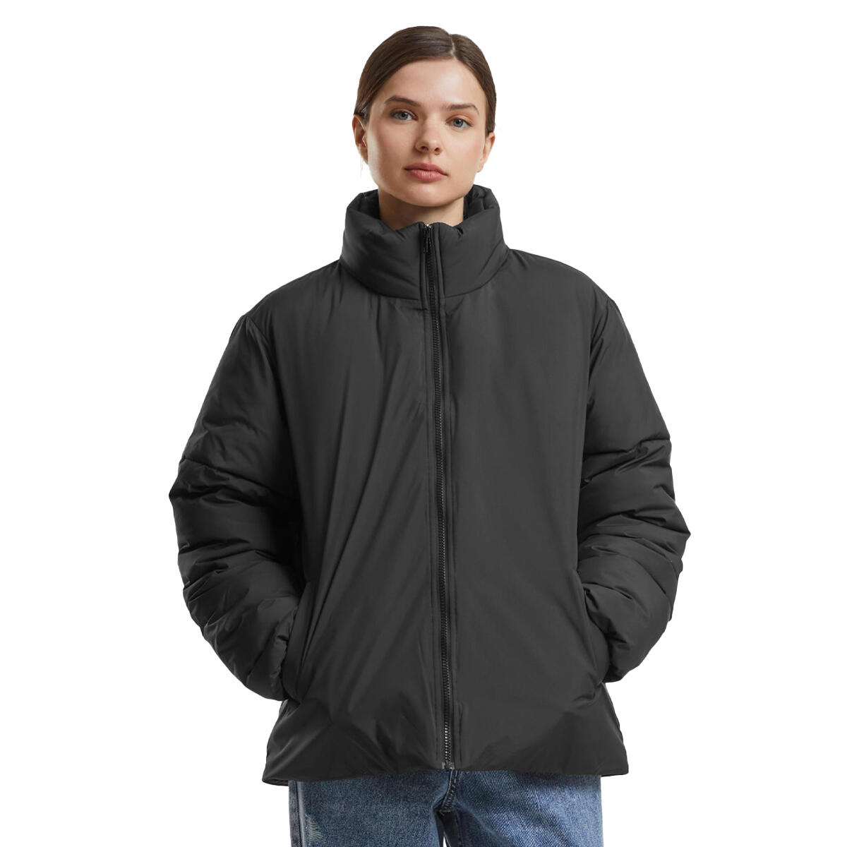 Womens/Ladies Loose Puffer Jacket (Black) 3/3