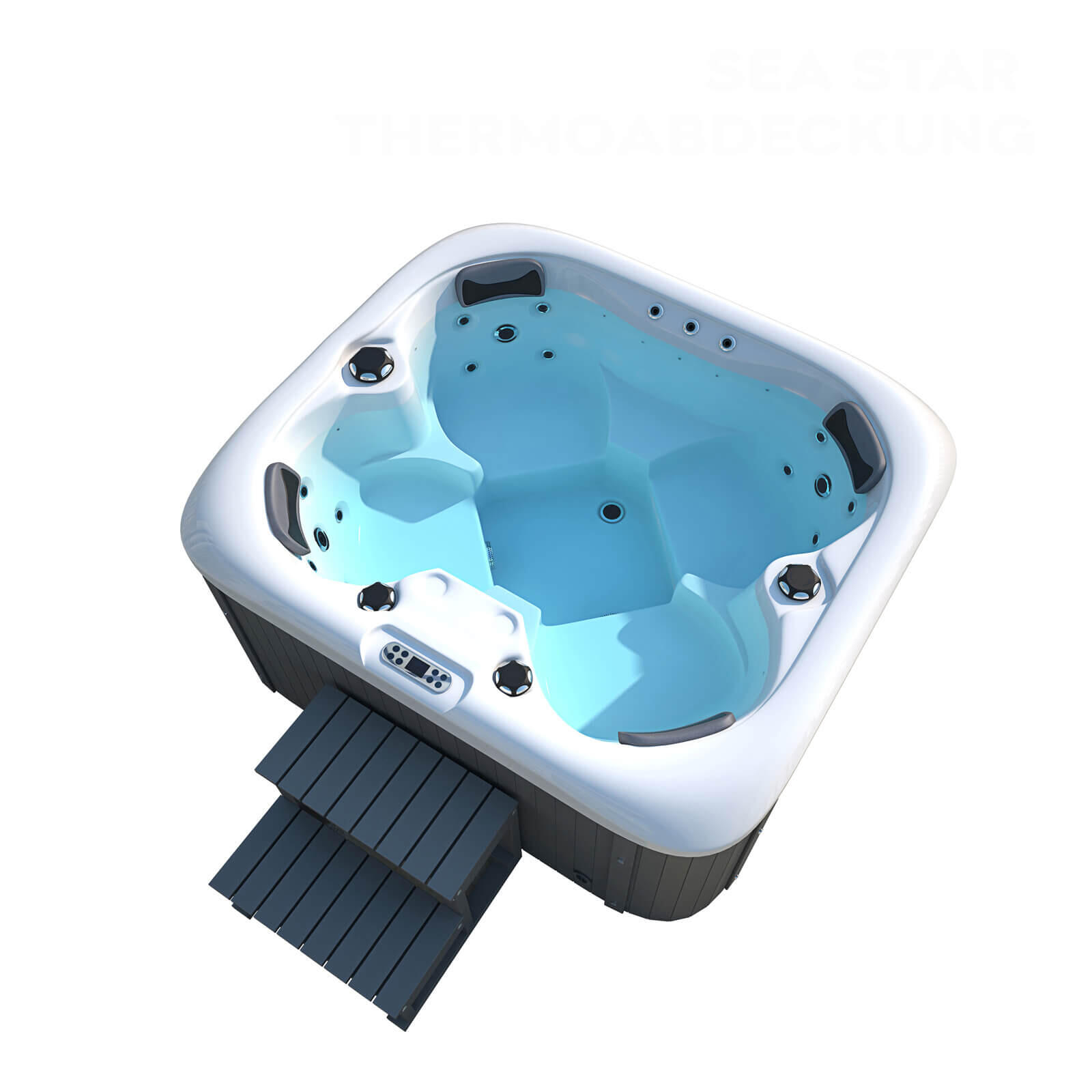Zewnętrzna wanna z hydromasażem SEA STAR Ze schodkami i pokrywą termiczną 4/7