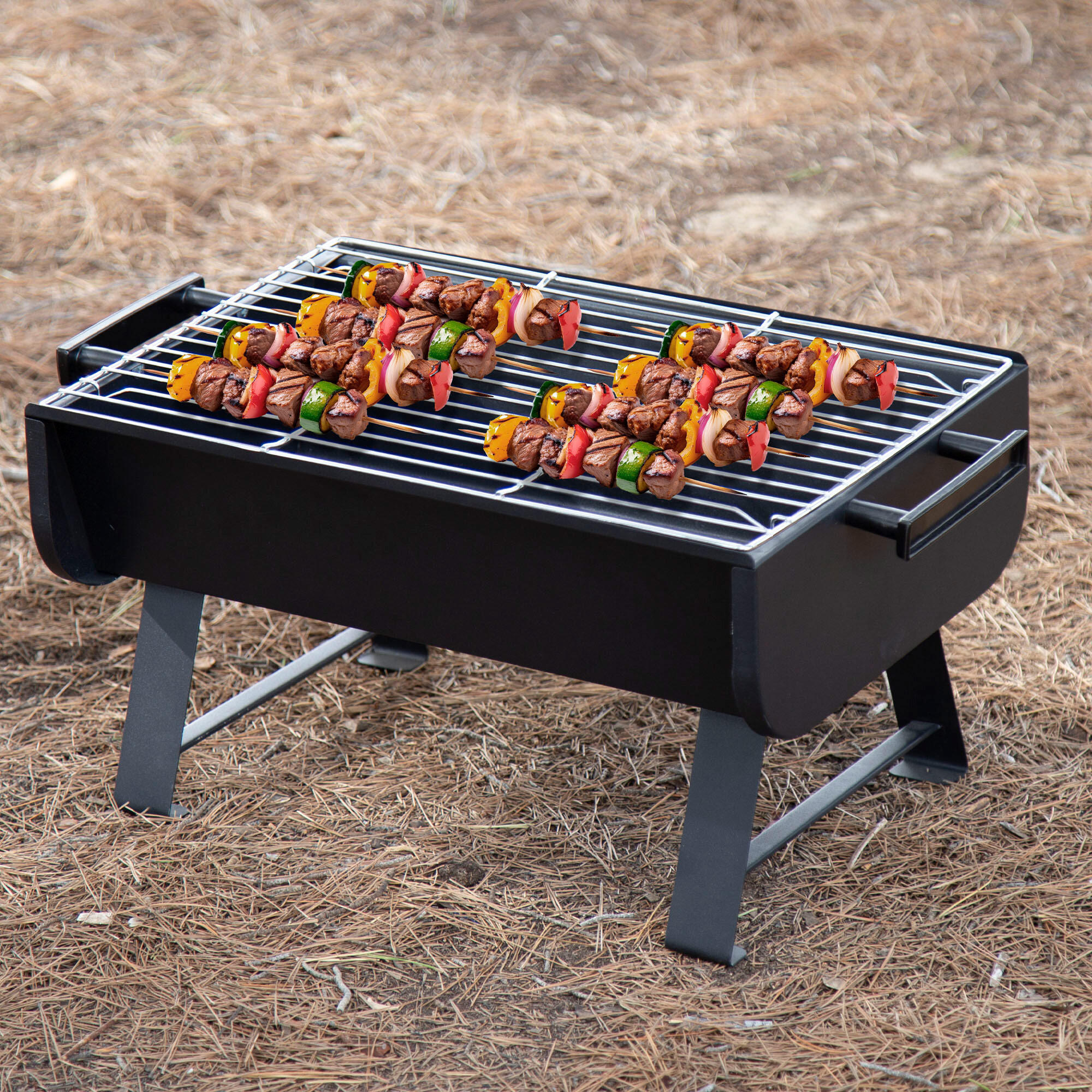 Aktive Barbecue portable au charbon de bois en acier 45x30x25 cm avec poignées 7/7