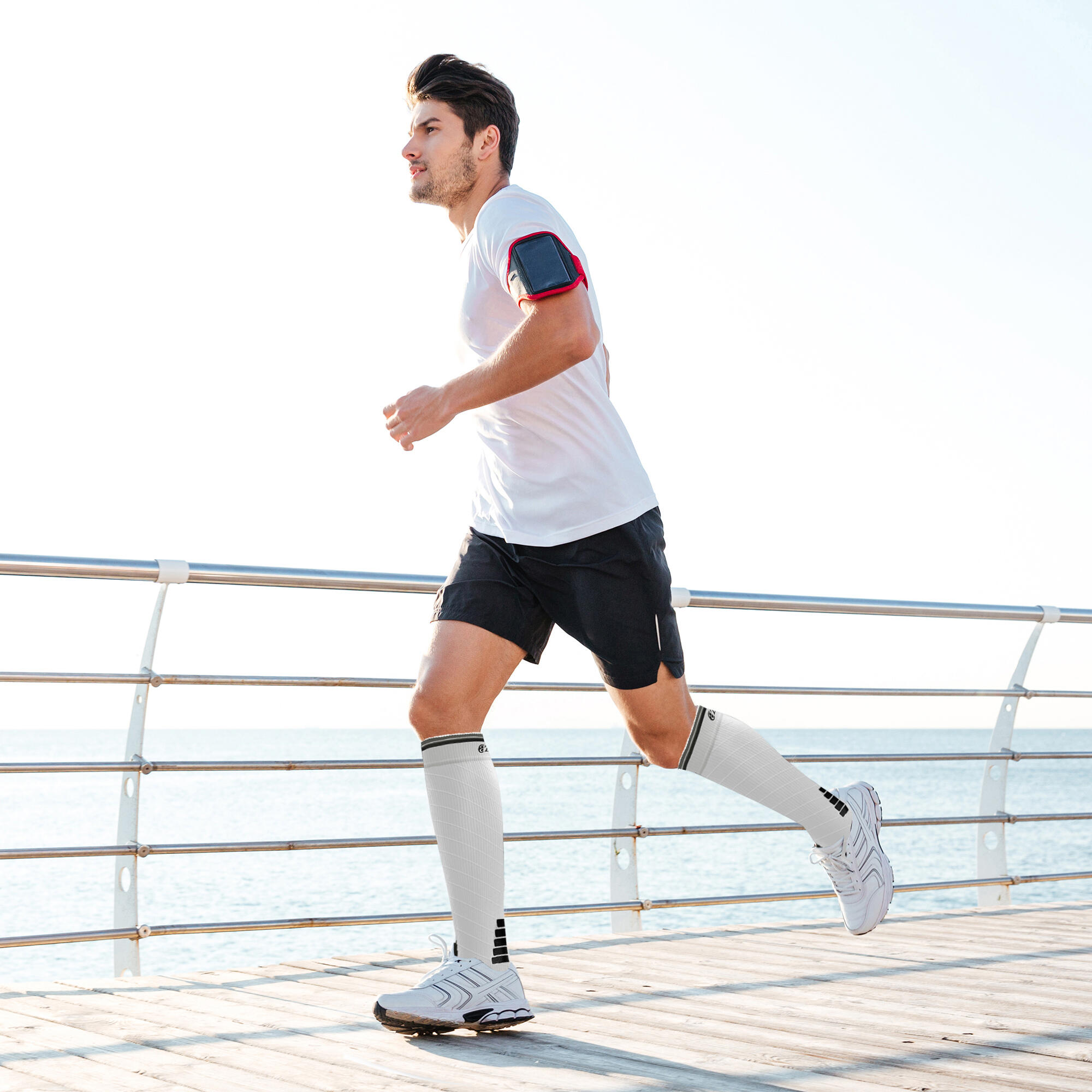 Compressiekousen voor dames en heren (20-30 mmHg klasse 2) (wit/zwart, SM) 3/7