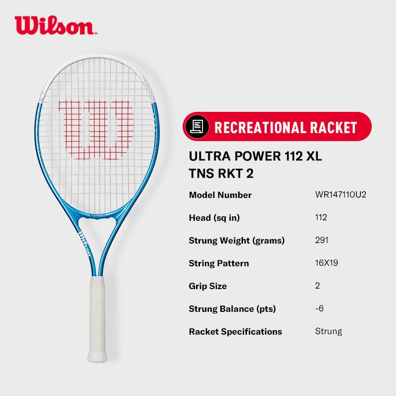 Raquette De Tennis Wilson Ultra Power 112 XL 2025 – Puissance Maximale Pour Débutants, Tête Surdimensionnée