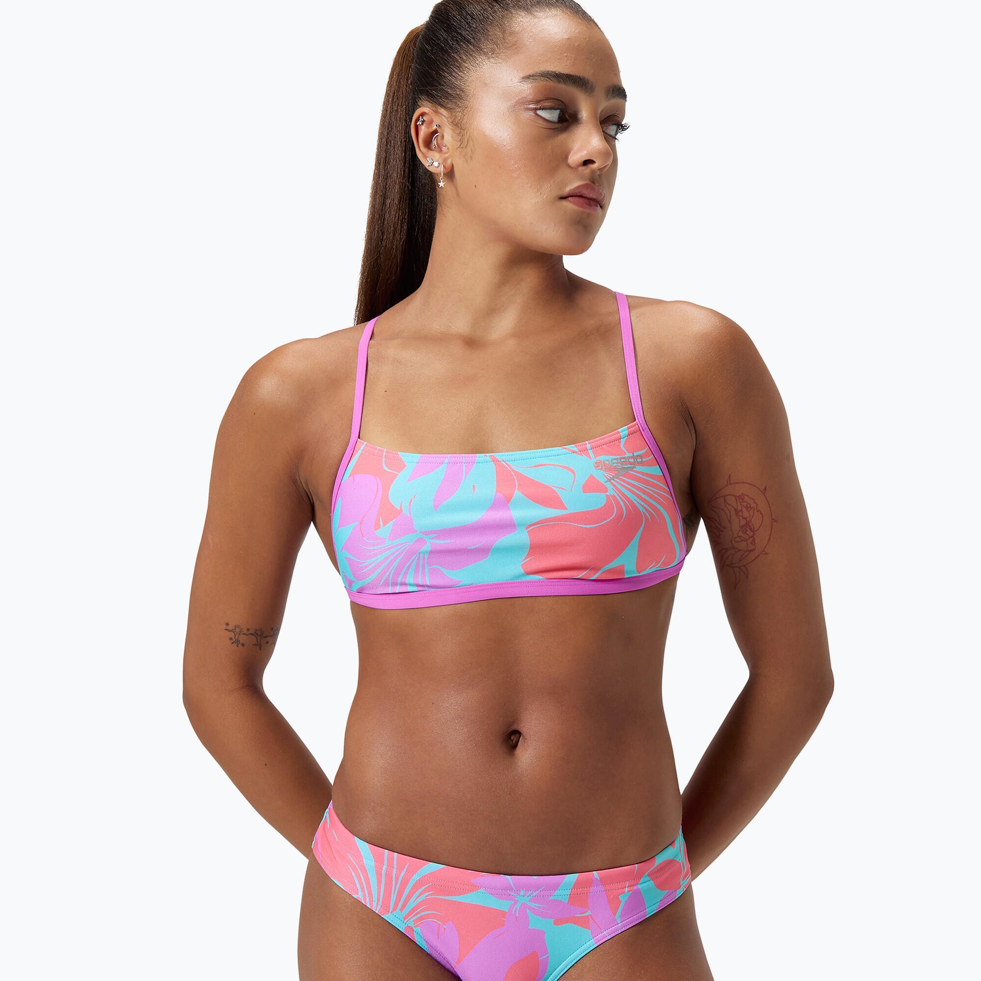 Speedo Allover Digital Crossback Crop Top 3/4