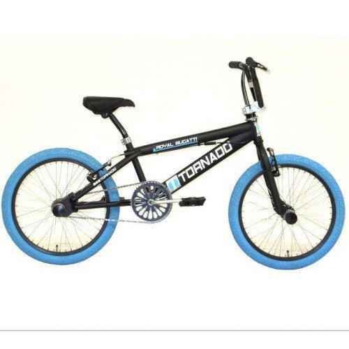 Vélo Freestyle Tornado 20 pouces en noir mat avec pneus bleus 1/1