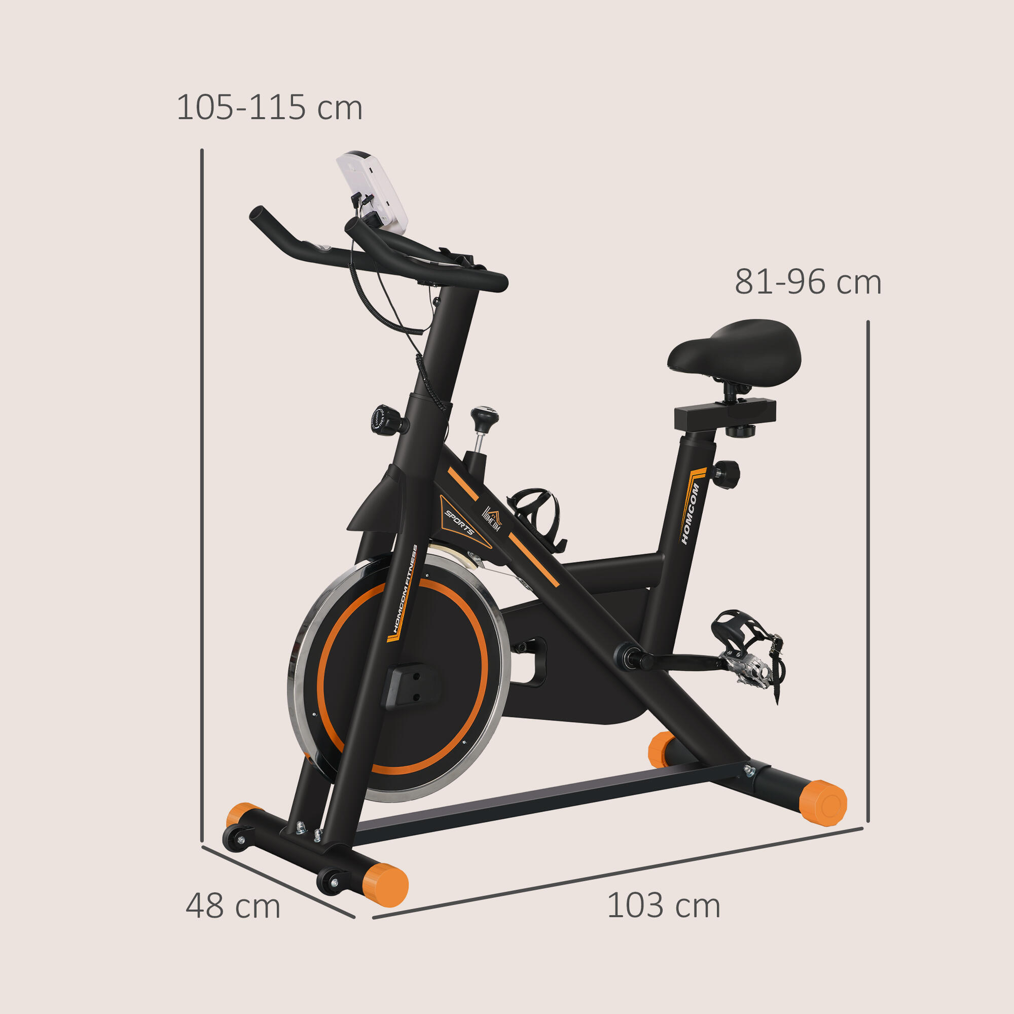 Bicicleta estática 103x48x115cm preto e laranja HOMCOM 3/7