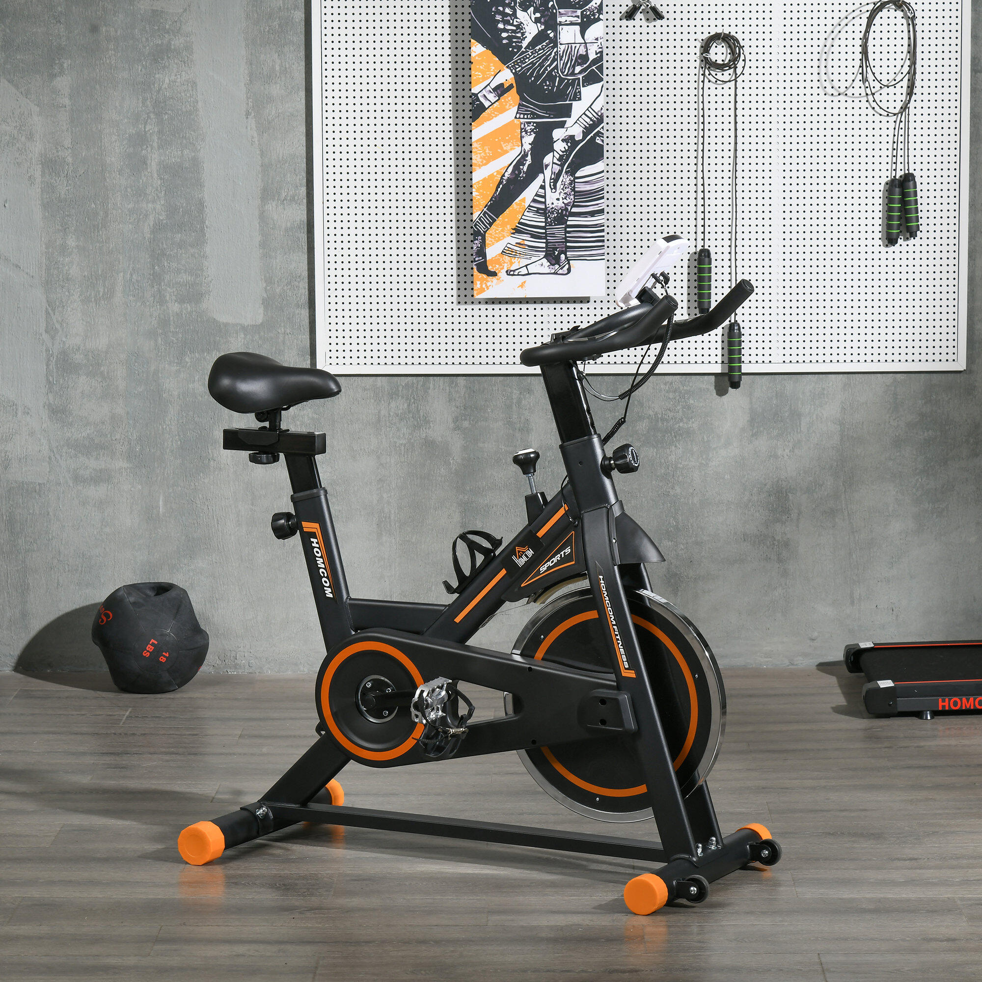 Bicicleta estática 103x48x115cm preto e laranja HOMCOM 2/7