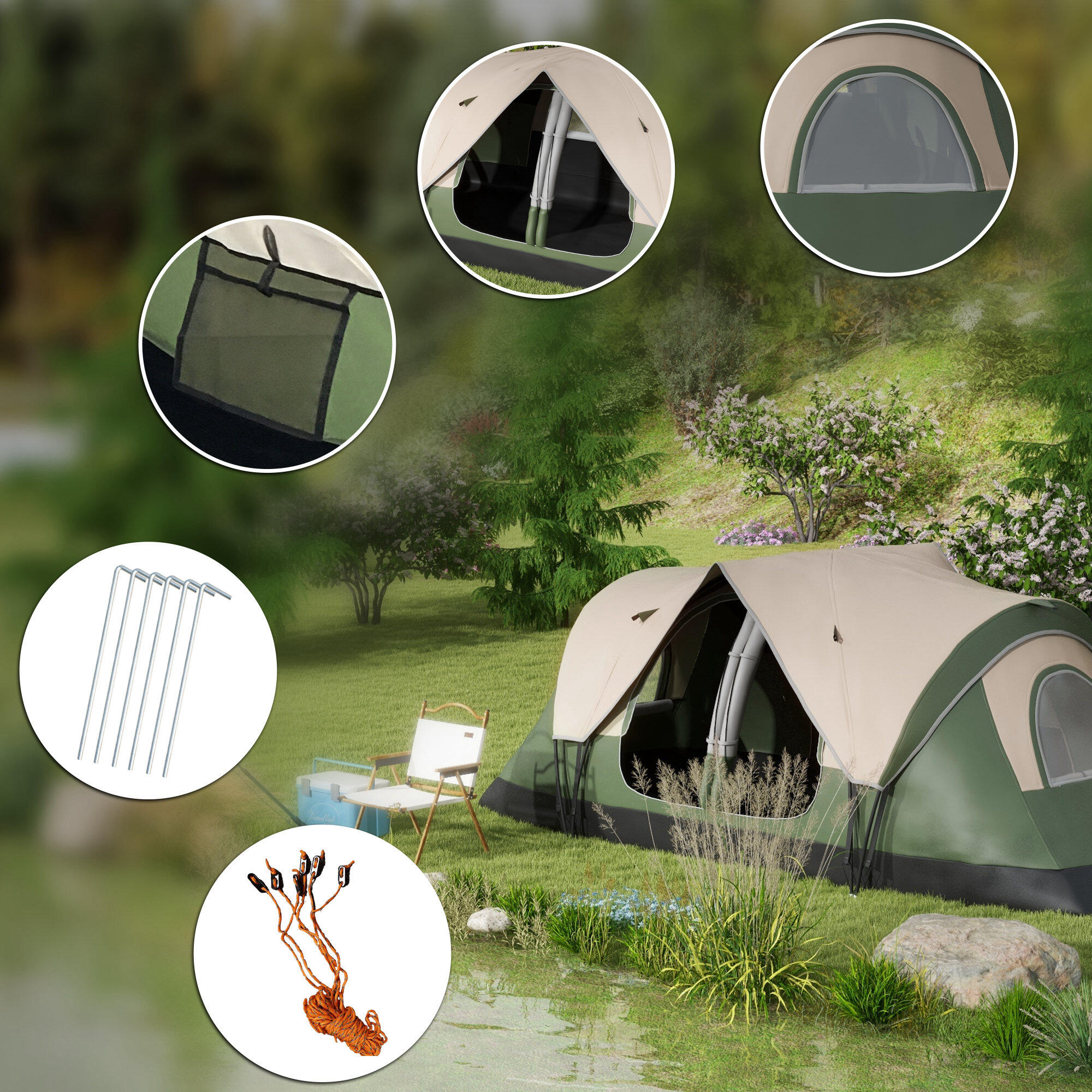 Tienda de Campaña Outsunny 450x215x180 cm Verde y Marrón Claro 4/8