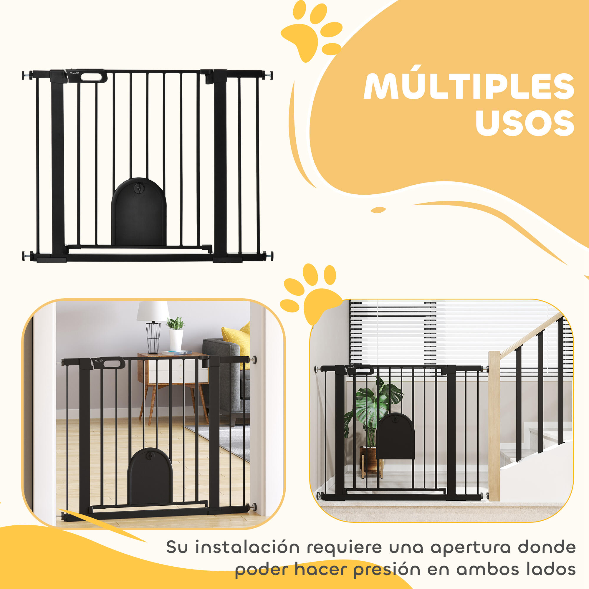 Barrera de Seguridad para Perros PawHut 103x2x76 cm Negro 7/7
