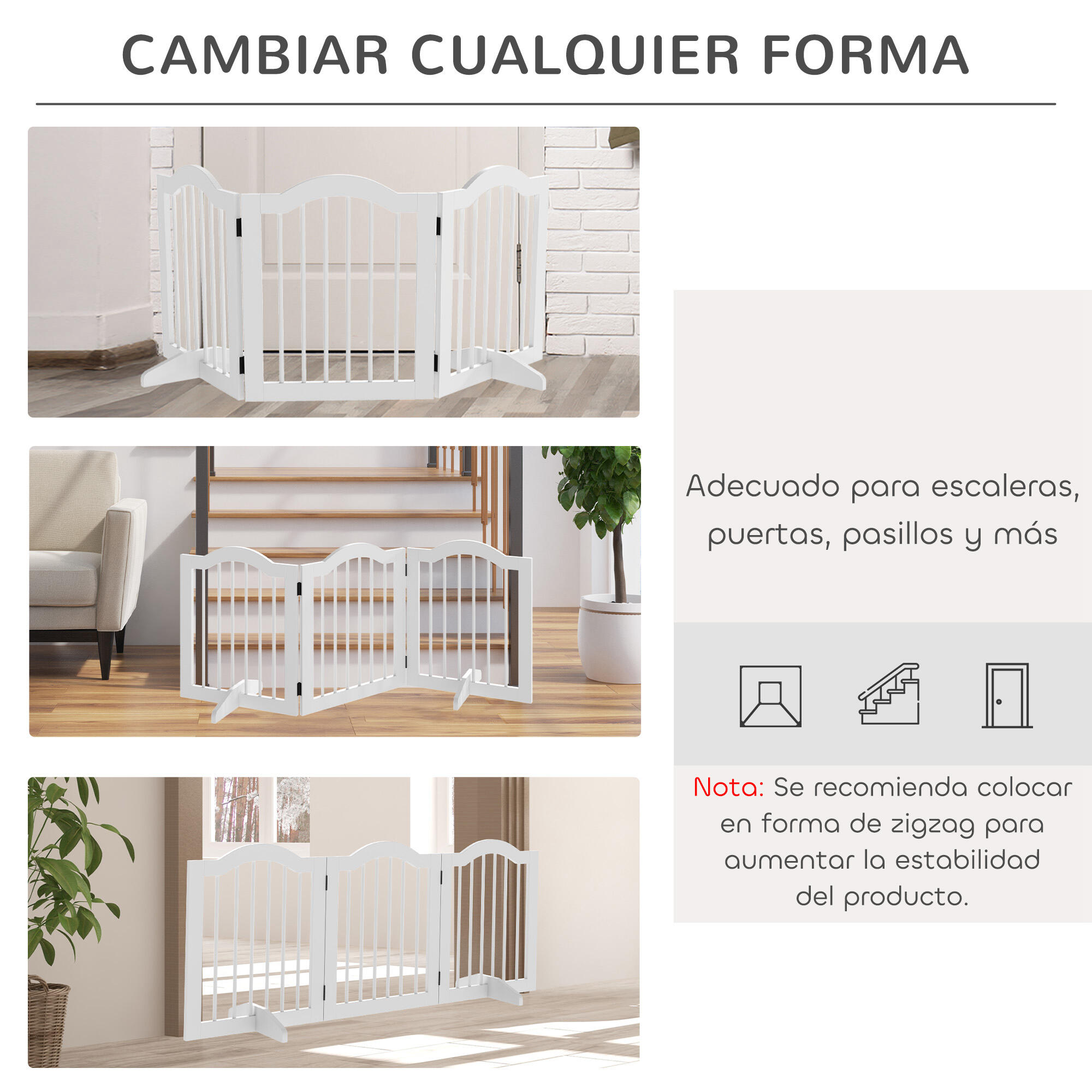 Barrera de Seguridad PawHut 154.5x29.5x61 cm Blanco 7/7